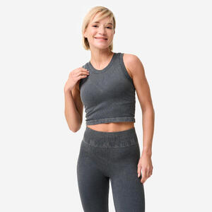 Camiseta Tirantes Mujer Gris Desgastado Canalé Sin Costuras Sujetador Integrado