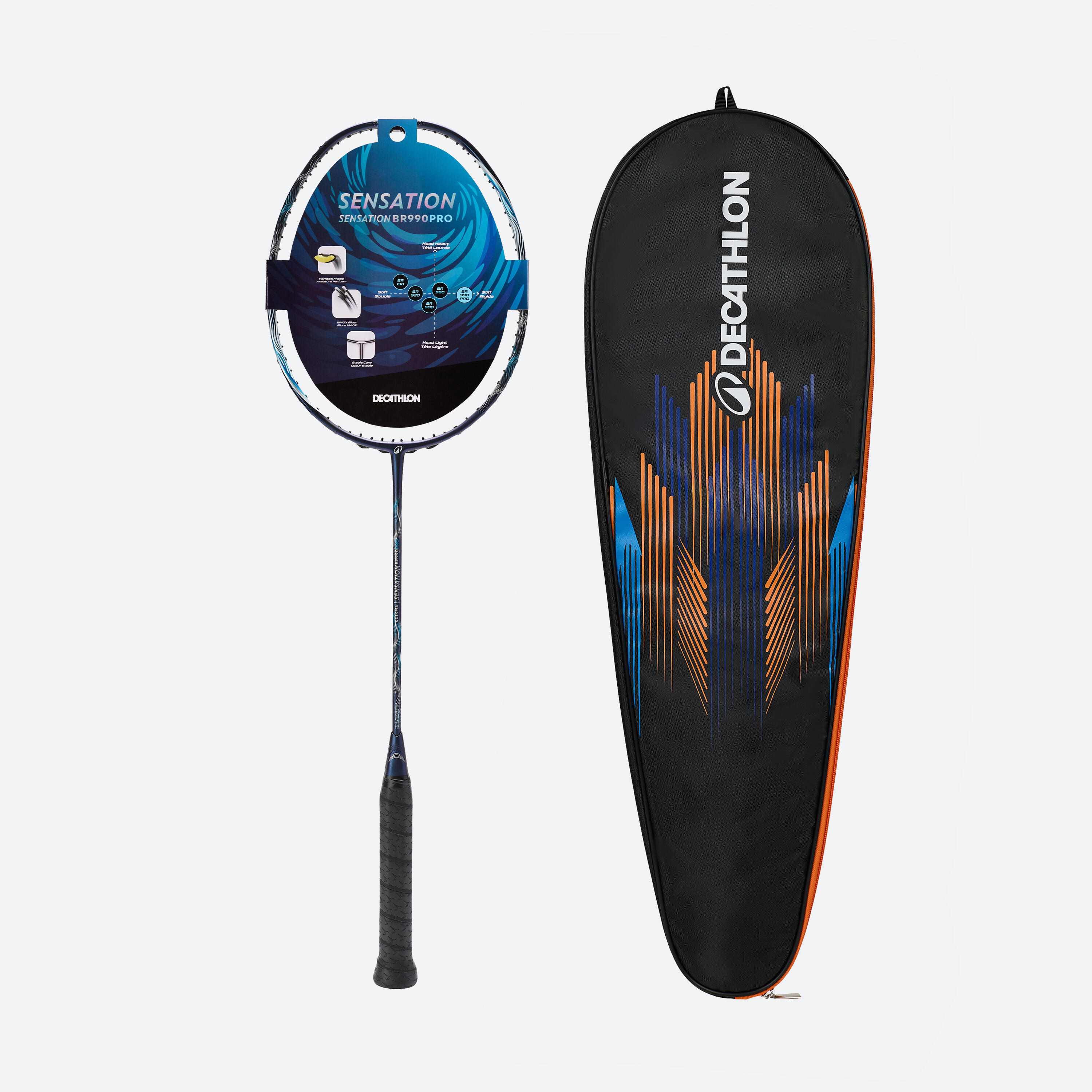 Badminton unstrung racket adult, BR Sensation 990 Pro Navy