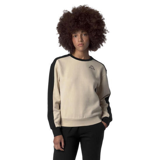 Felpa Kappa Donna Beige Nera senza cappuccio