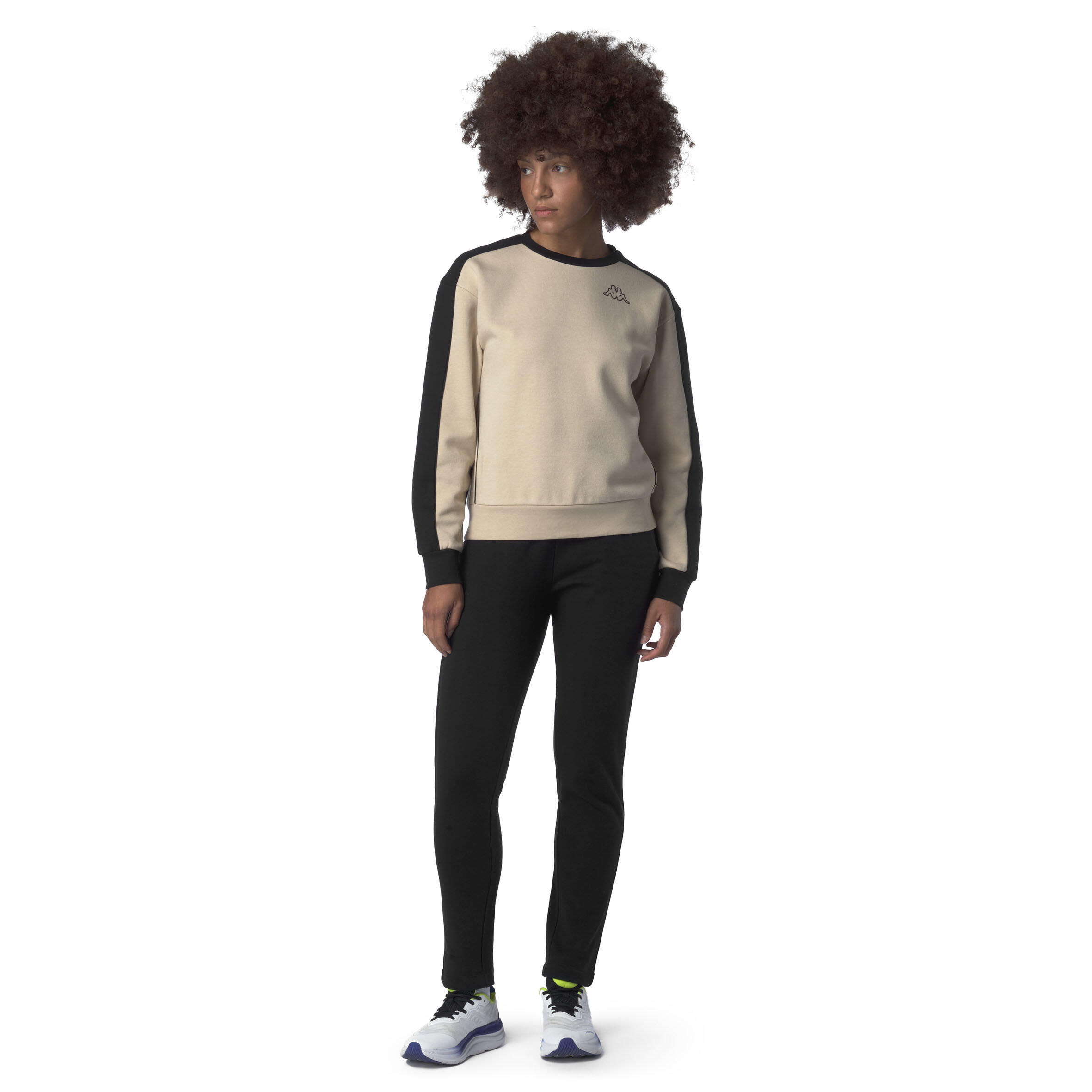Felpa Kappa Donna Beige Nera senza cappuccio 5/5
