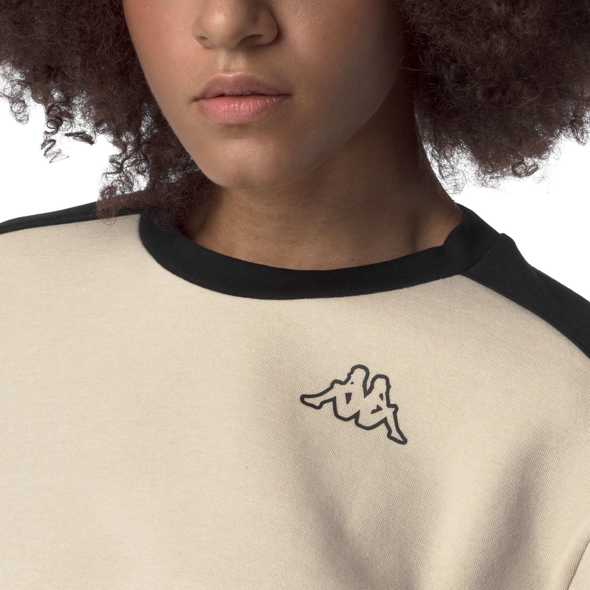 Felpa Kappa Donna Beige Nera senza cappuccio 4/5