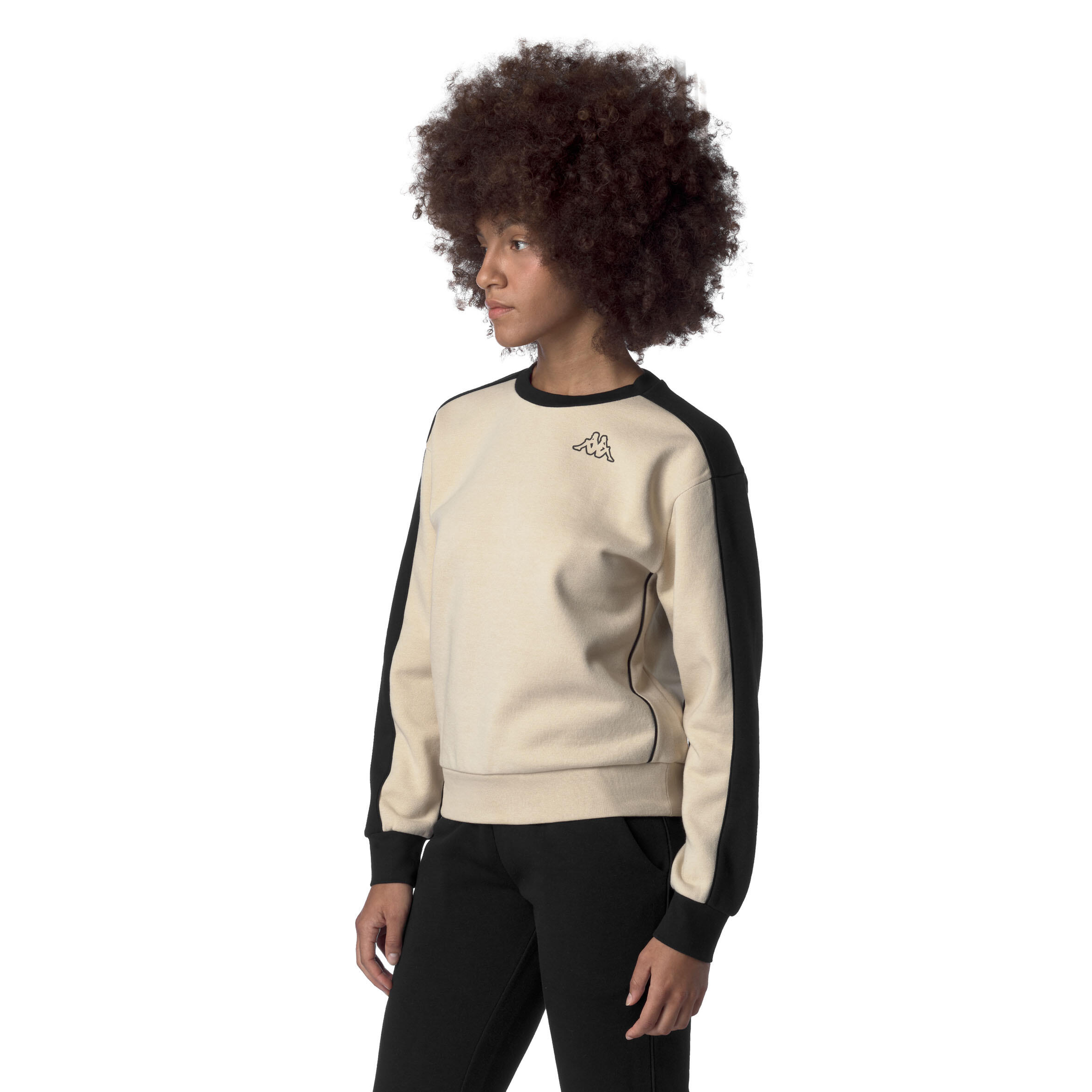 Felpa Kappa Donna Beige Nera senza cappuccio 2/5