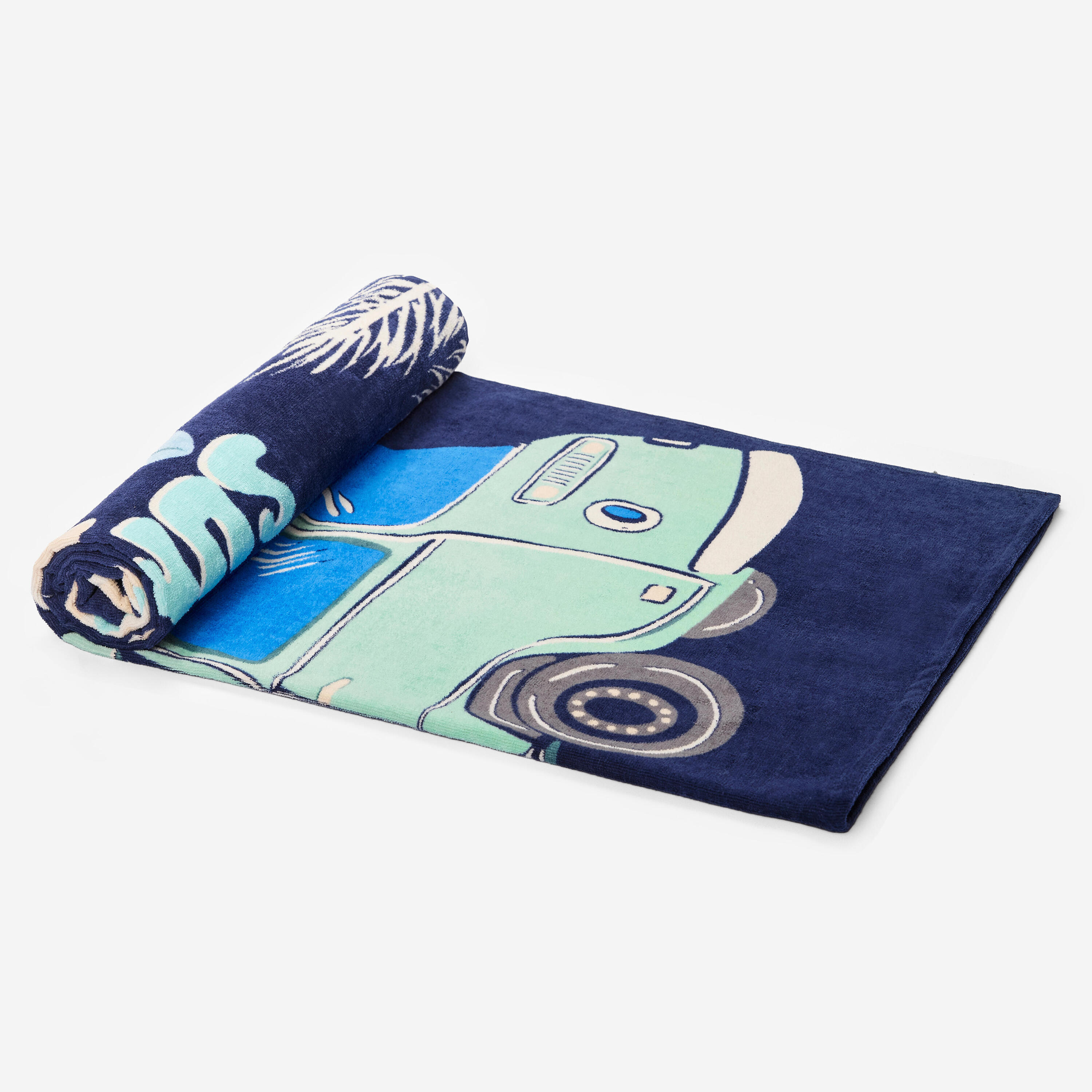 Serviette de plage taille L 145 x 85 cm, imprimé vibes bleu foncé 2/3