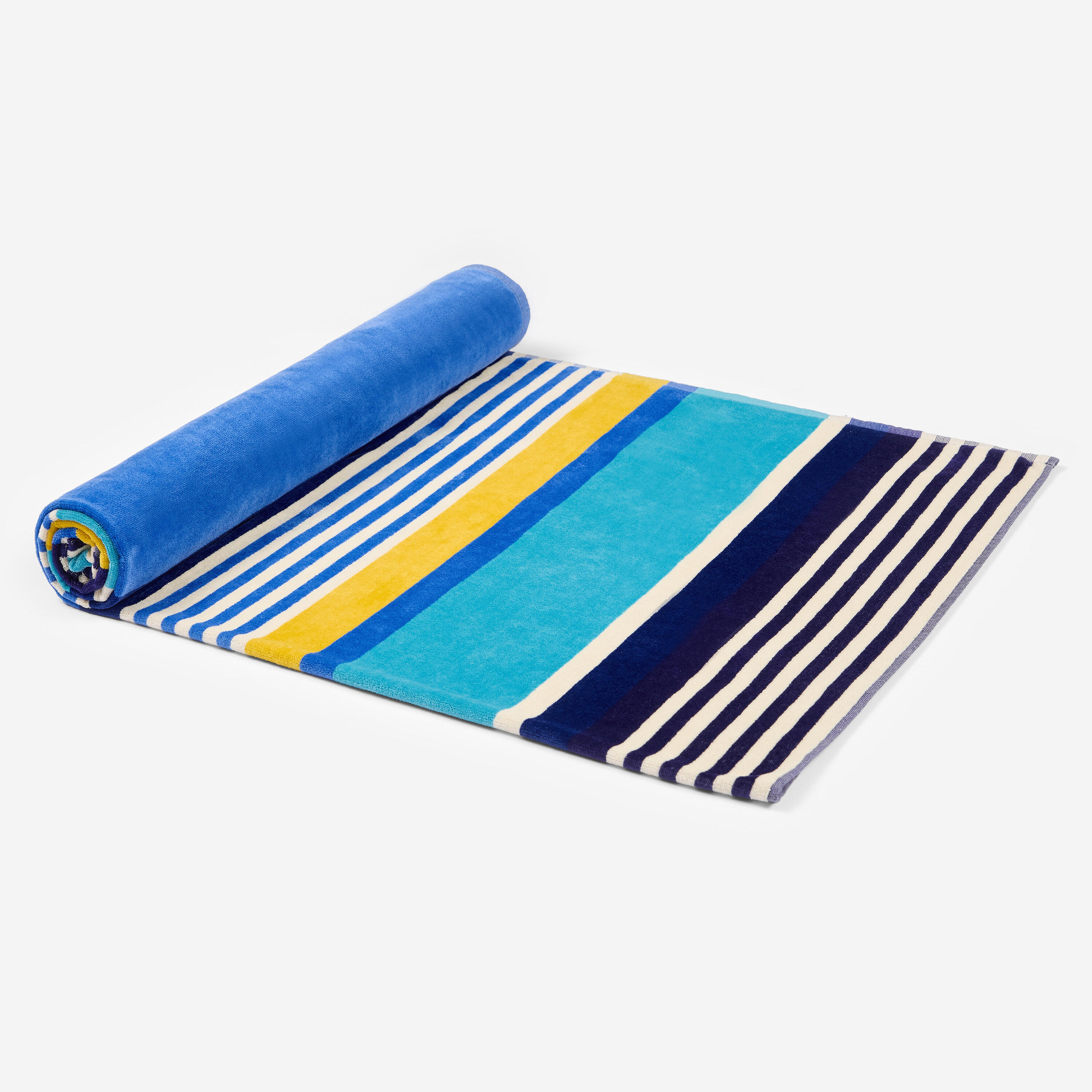 Serviette de plage en coton double face XL 180 x 140 cm, bleu jacquard 2/3