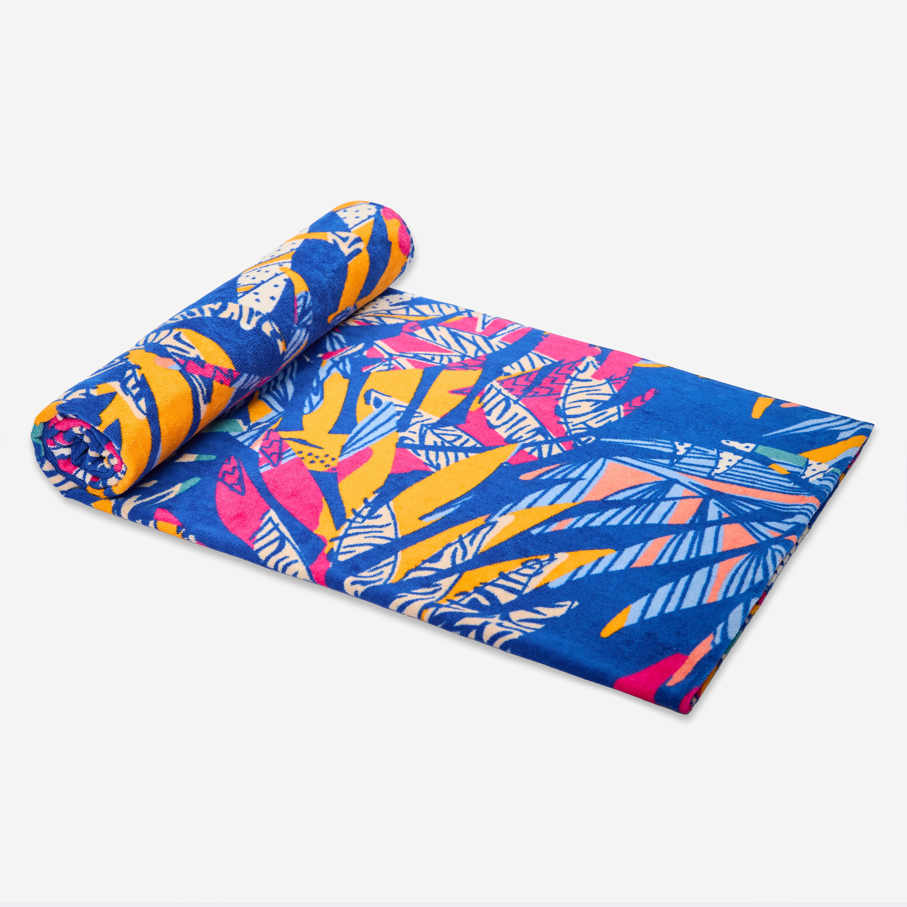 Serviette de plage taille L 145 x 85 cm, imprimé jungle bleu 2/3