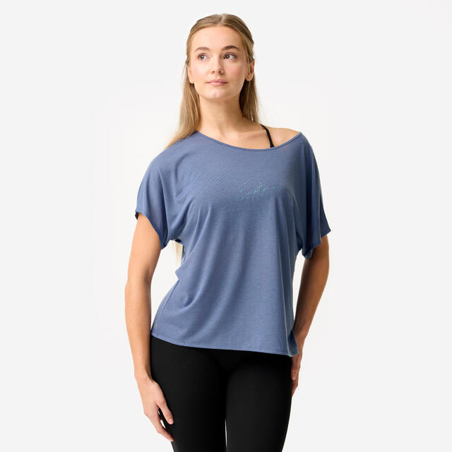 Dance-Shirt Damen Modern Dance kurze Ärmel fließend - blau