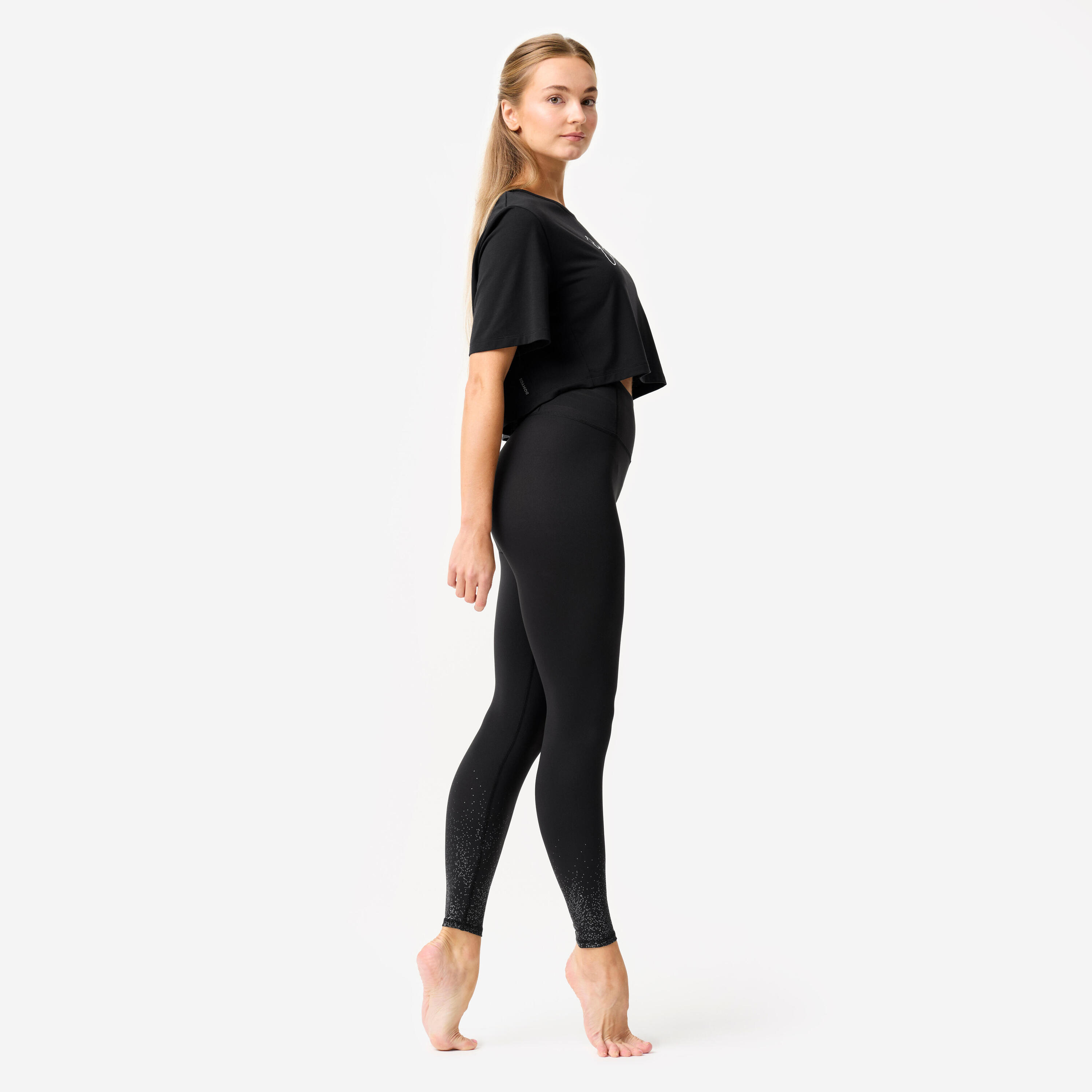 Legging danse moderne taille haute ceinture plate femme, gris noir 2/10