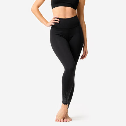 Legging danse moderne taille haute ceinture plate femme, noir fumé