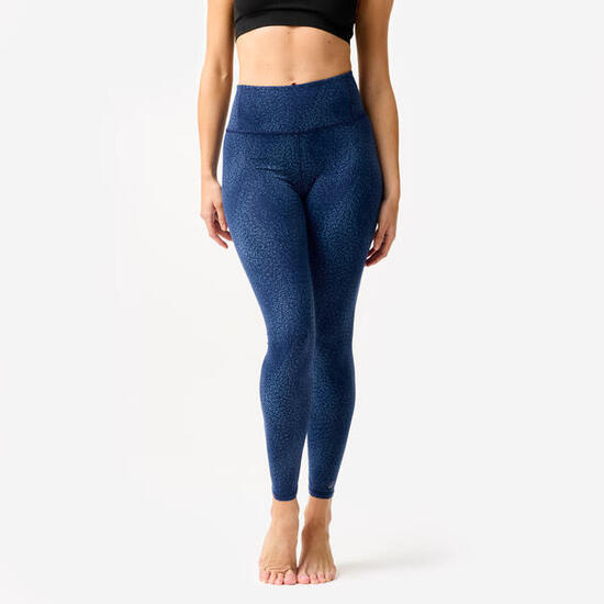 Legging de danse taille haute et ceinture plate femme, imprimé bleu