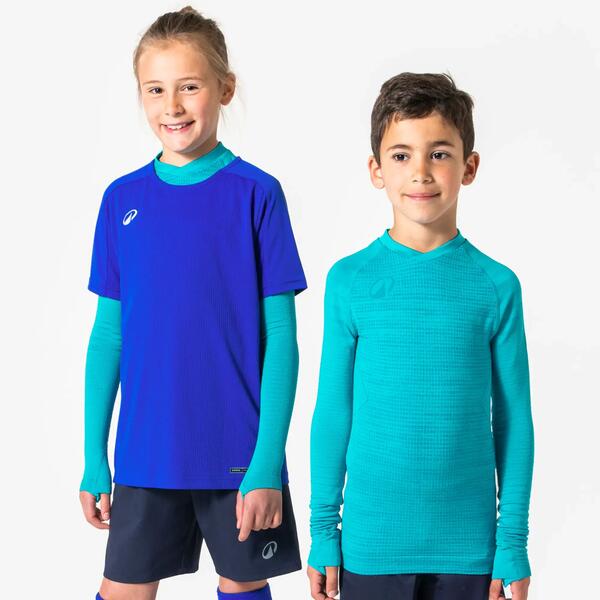 KIPSTA Camiseta térmica fútbol sin costuras manga larga de fútbol niño, Keepdry azul