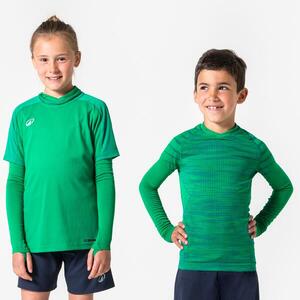 Camiseta térmica de fútbol manga larga Niño Kipsta Keepdry 500 verde