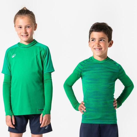 Sous-maillot de foot thermique seamless manches longues enfant, Keepdry vert