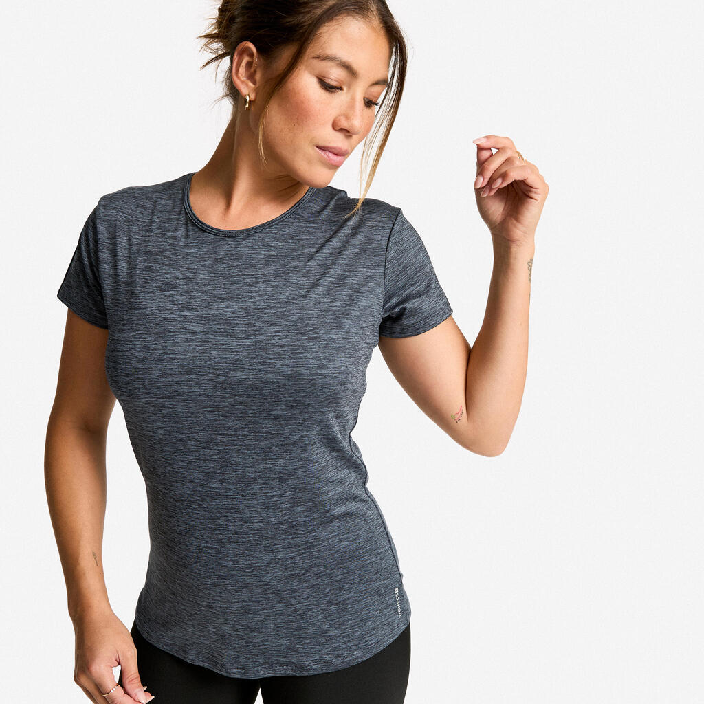Women's Short-Sleeved Cardio Fitness T-Shirt - Mottled Grey