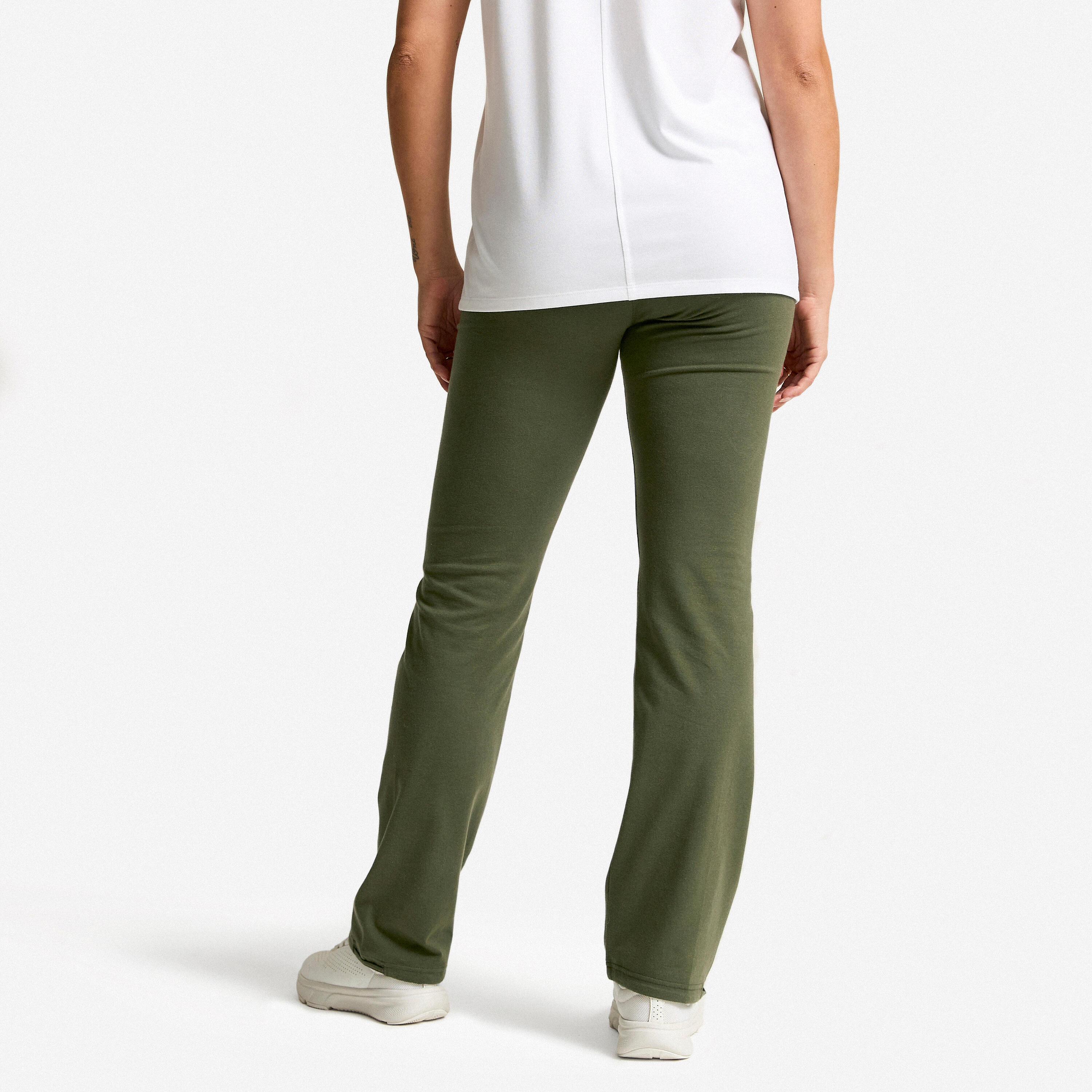 Leggings donna palestra regular fit cotone verde militare 3/7