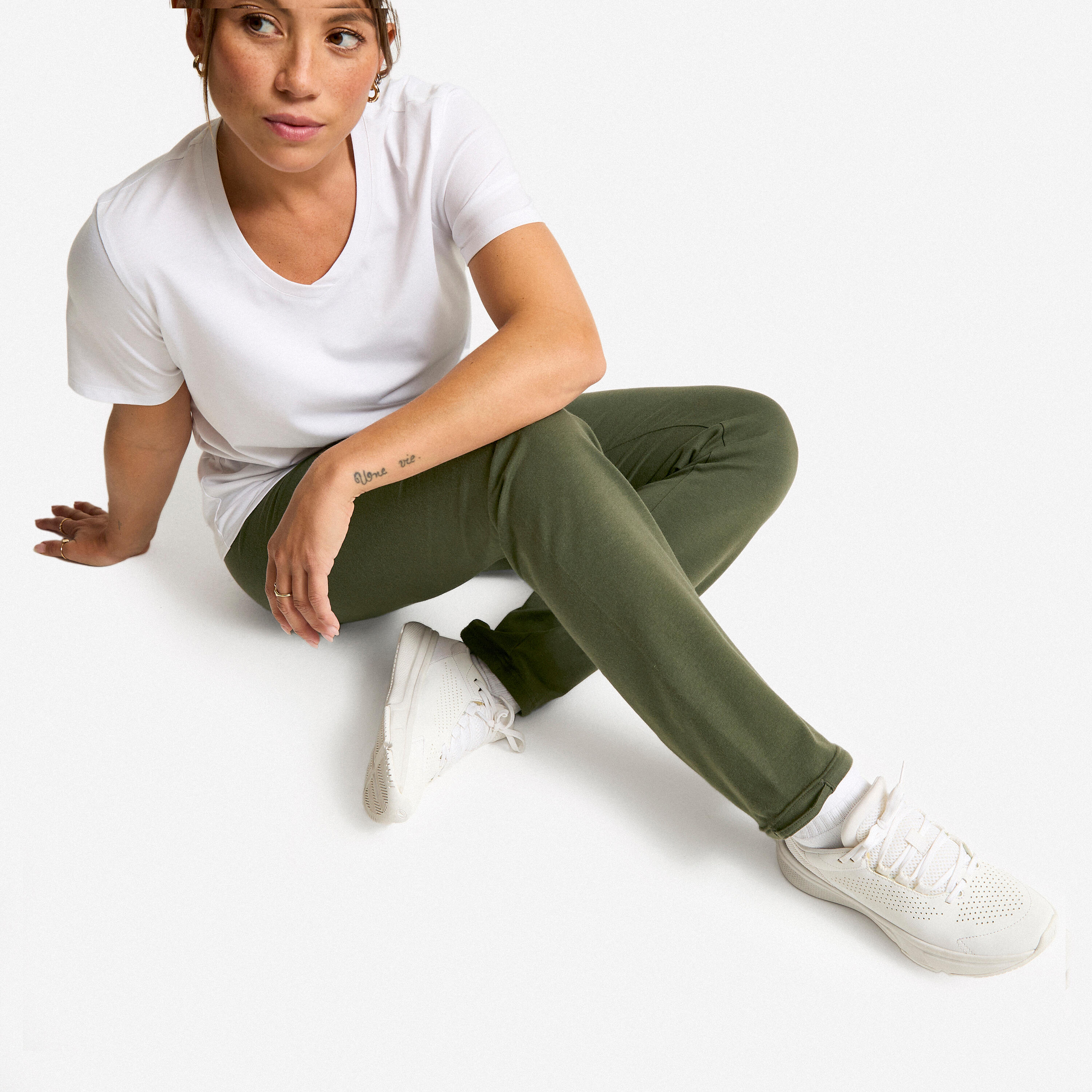 Leggings donna palestra regular fit cotone verde militare 6/7