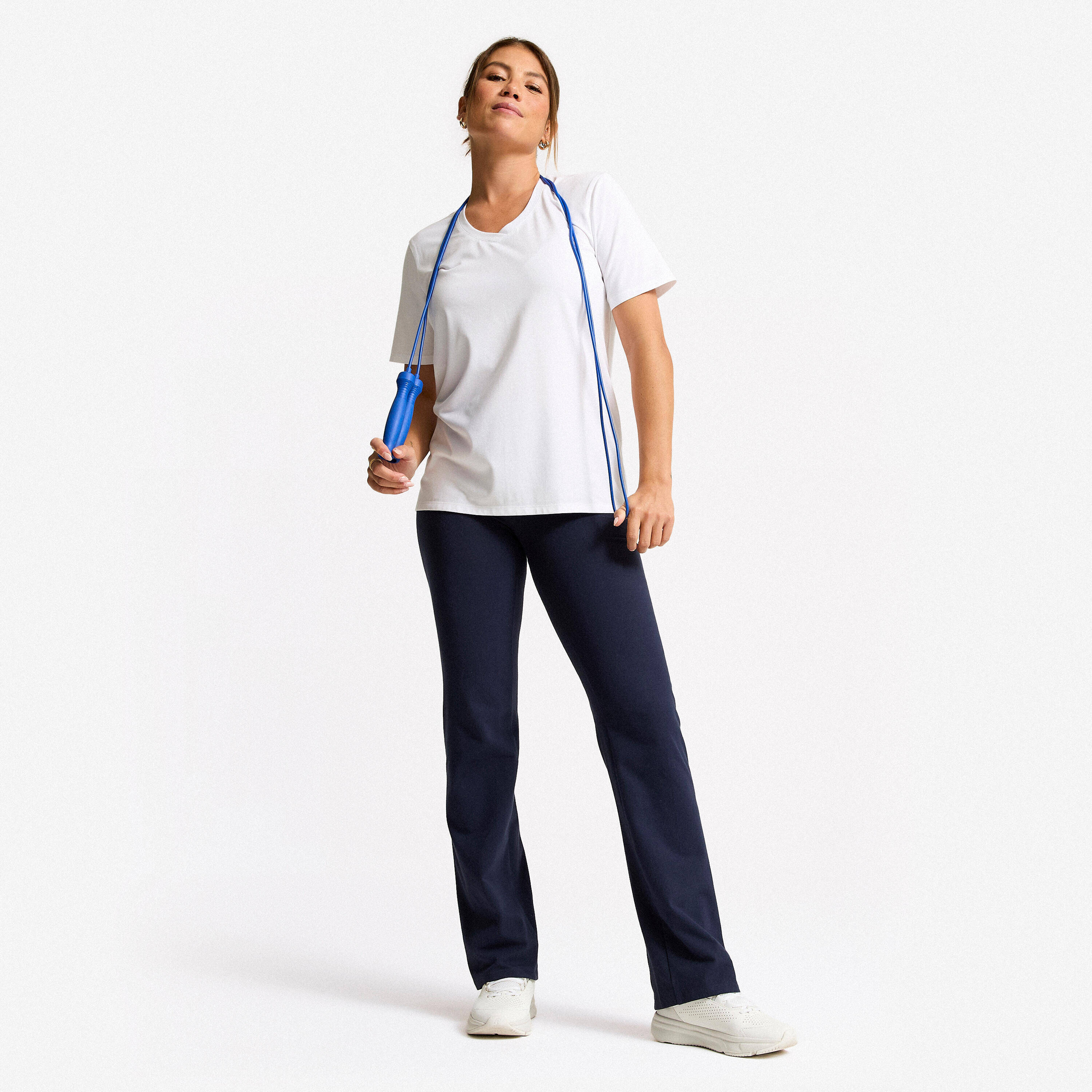 Women Gym Fitness Leggings, 100% Cotton, Flared Fit, 500 - Blue -  2