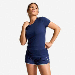 Camiseta Fitness Cardio Mujer Azul Marino Manga Corta