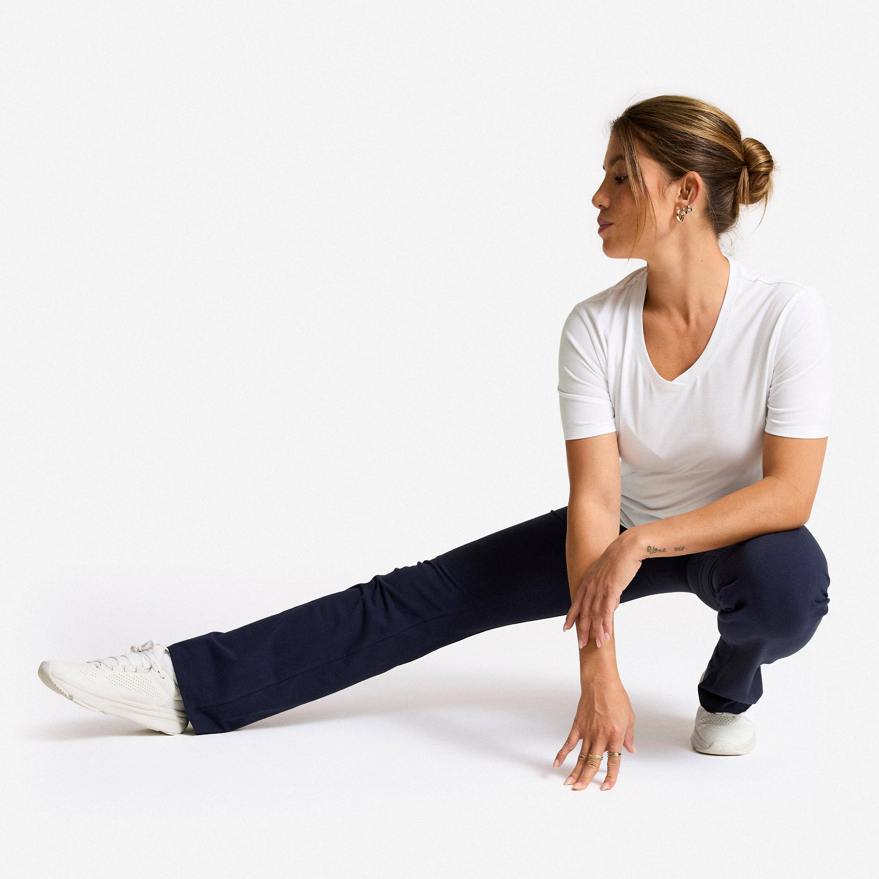 Women Gym Fitness Leggings, 100% Cotton, Flared Fit, 500 - Blue -  5