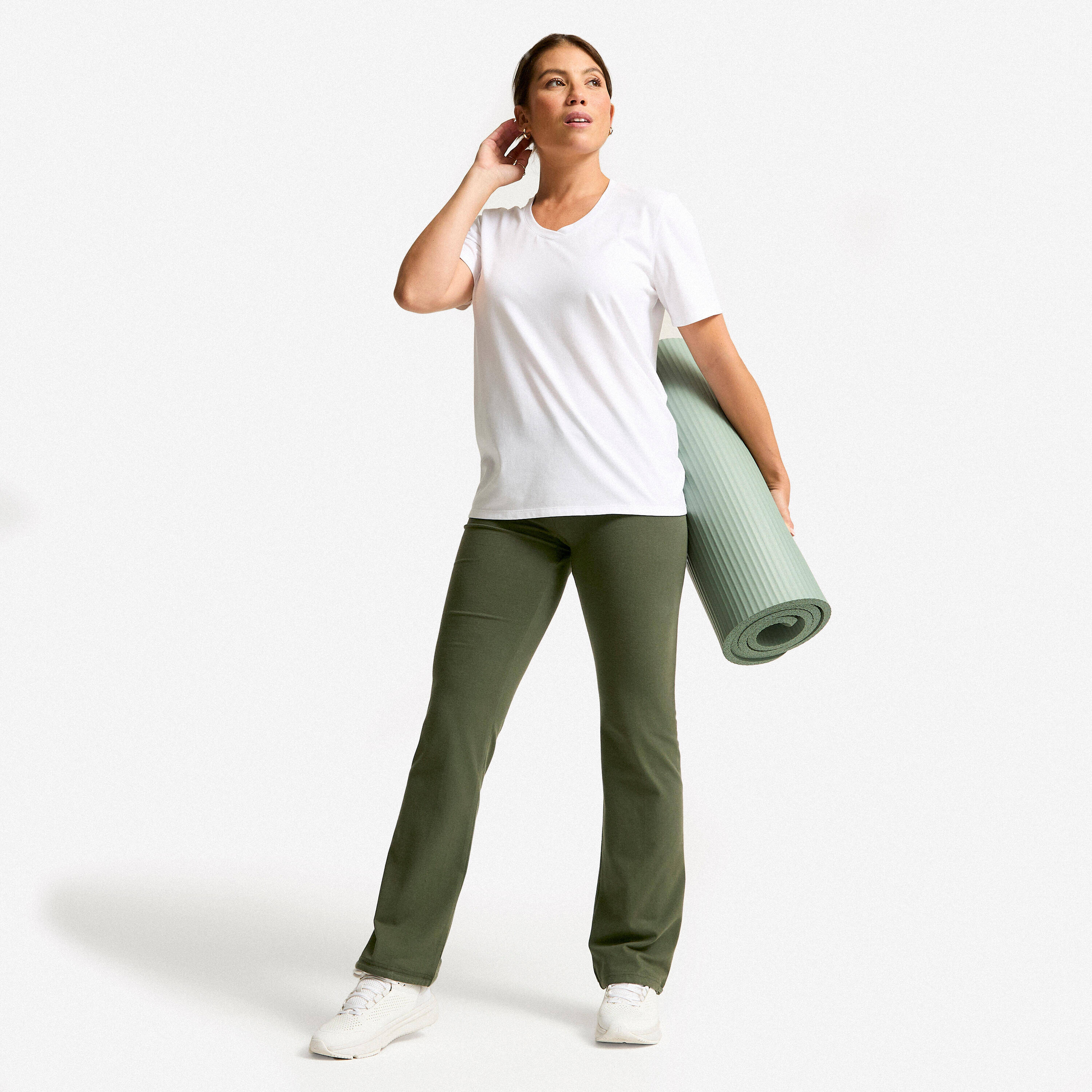 Women Gym Trackpants, Stretchable and Quick Dry 500 - Khaki -  2