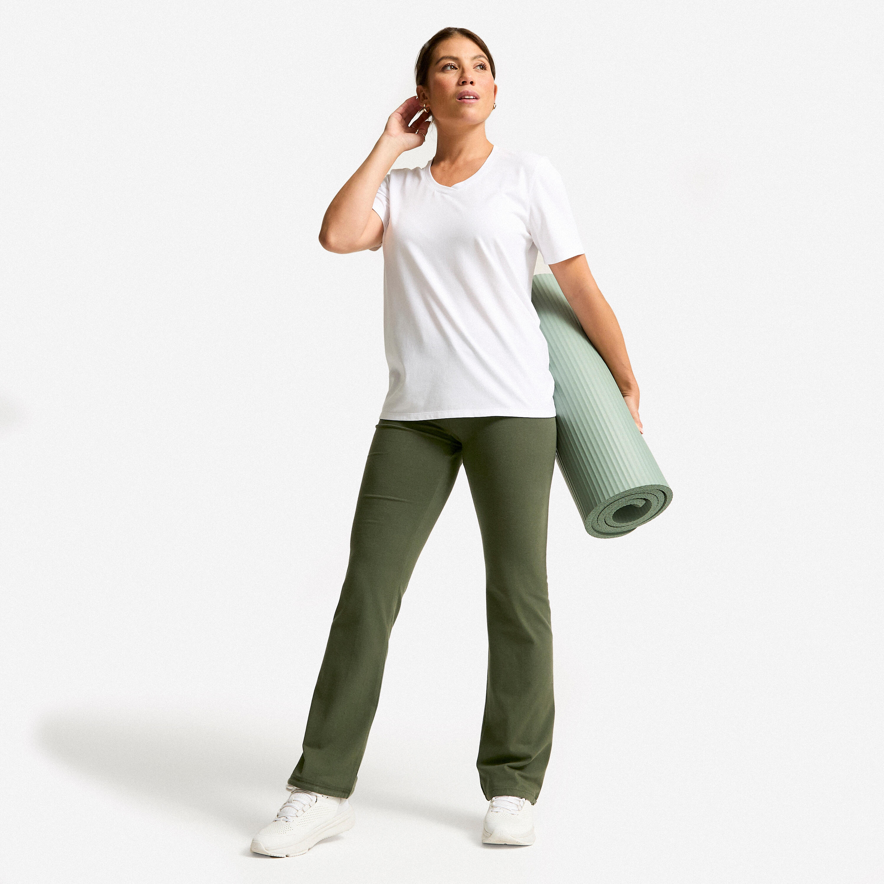 Leggings donna palestra regular fit cotone verde militare 2/7