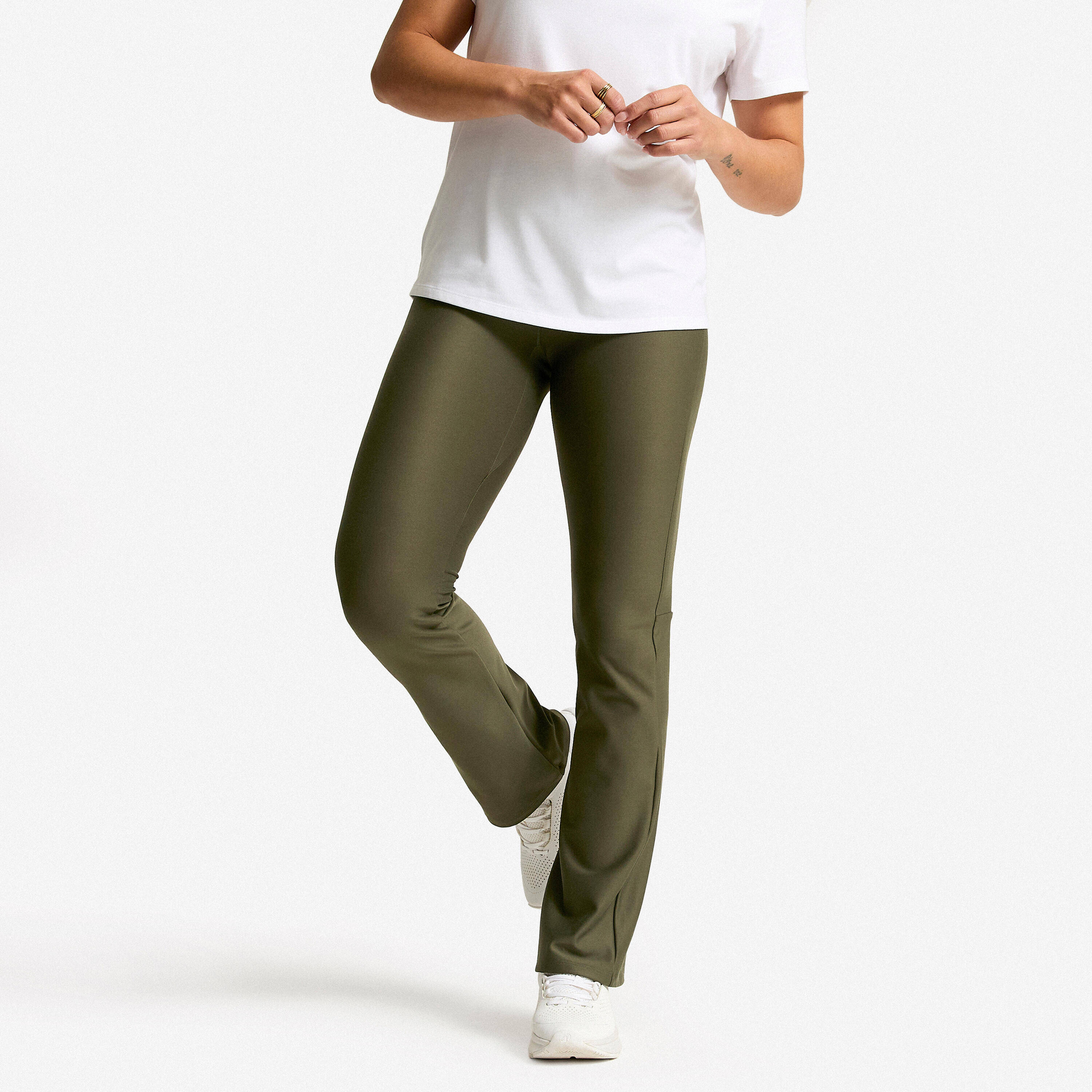 Women's Straight Leg Fitness Leggings - Khaki -  1