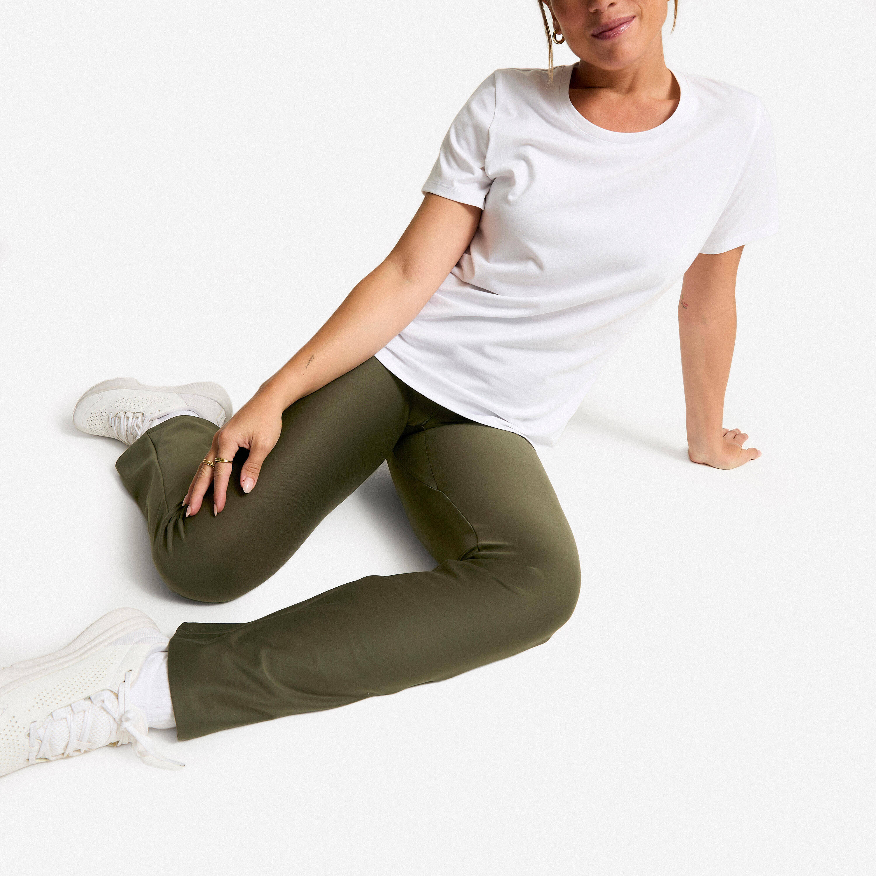 Women's Straight Leg Fitness Leggings - Khaki -  4