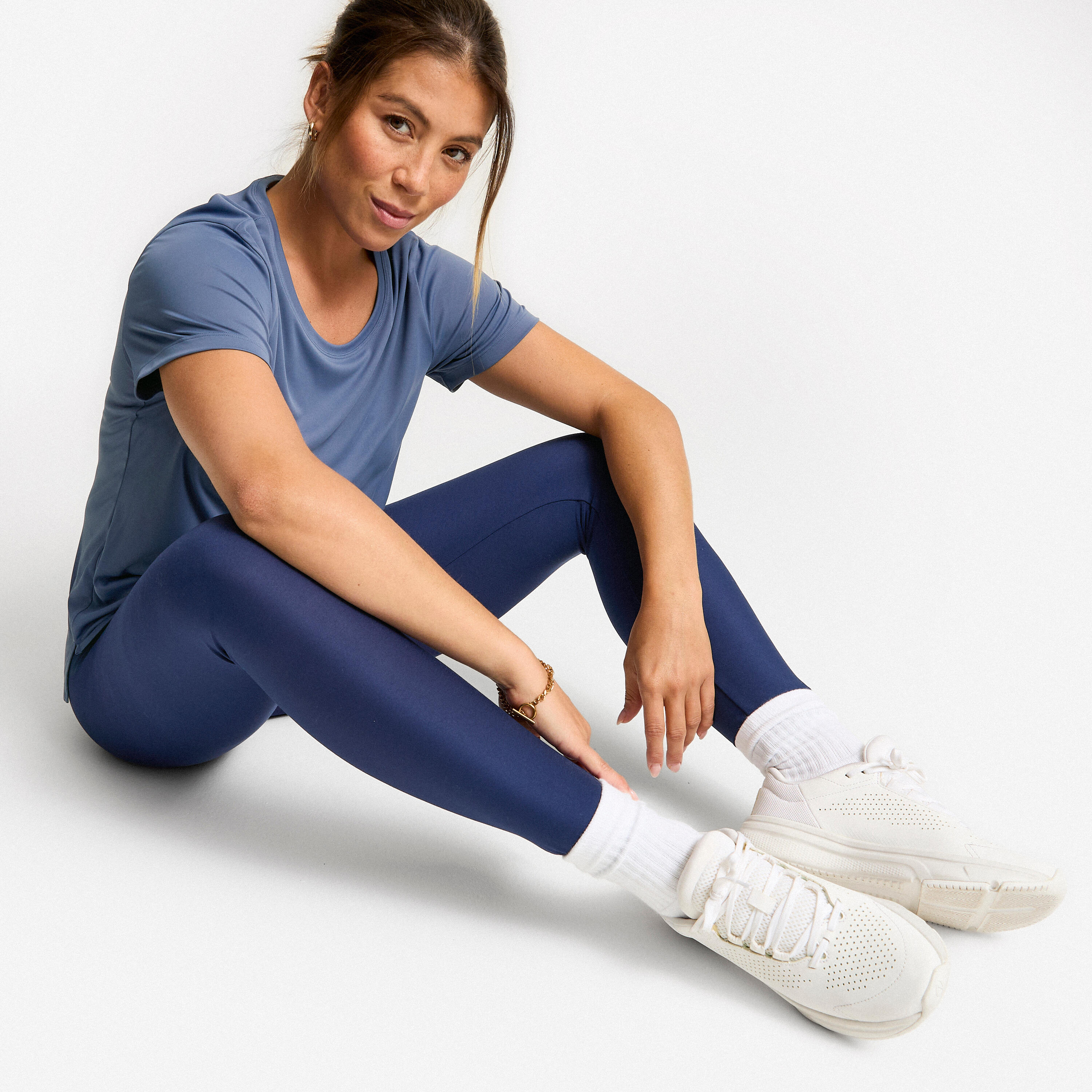 Leggings de Fitness Cintura Subida Mulher Azul-Marinho 7/8