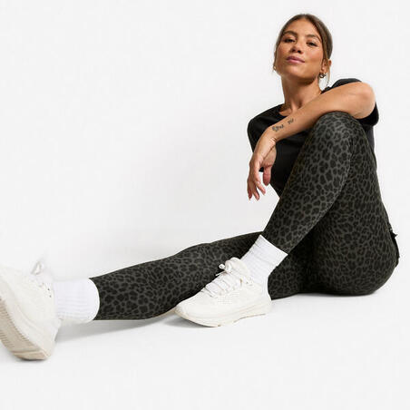 Легінси жіночі для фітнесу з високою талією сірі з принтом