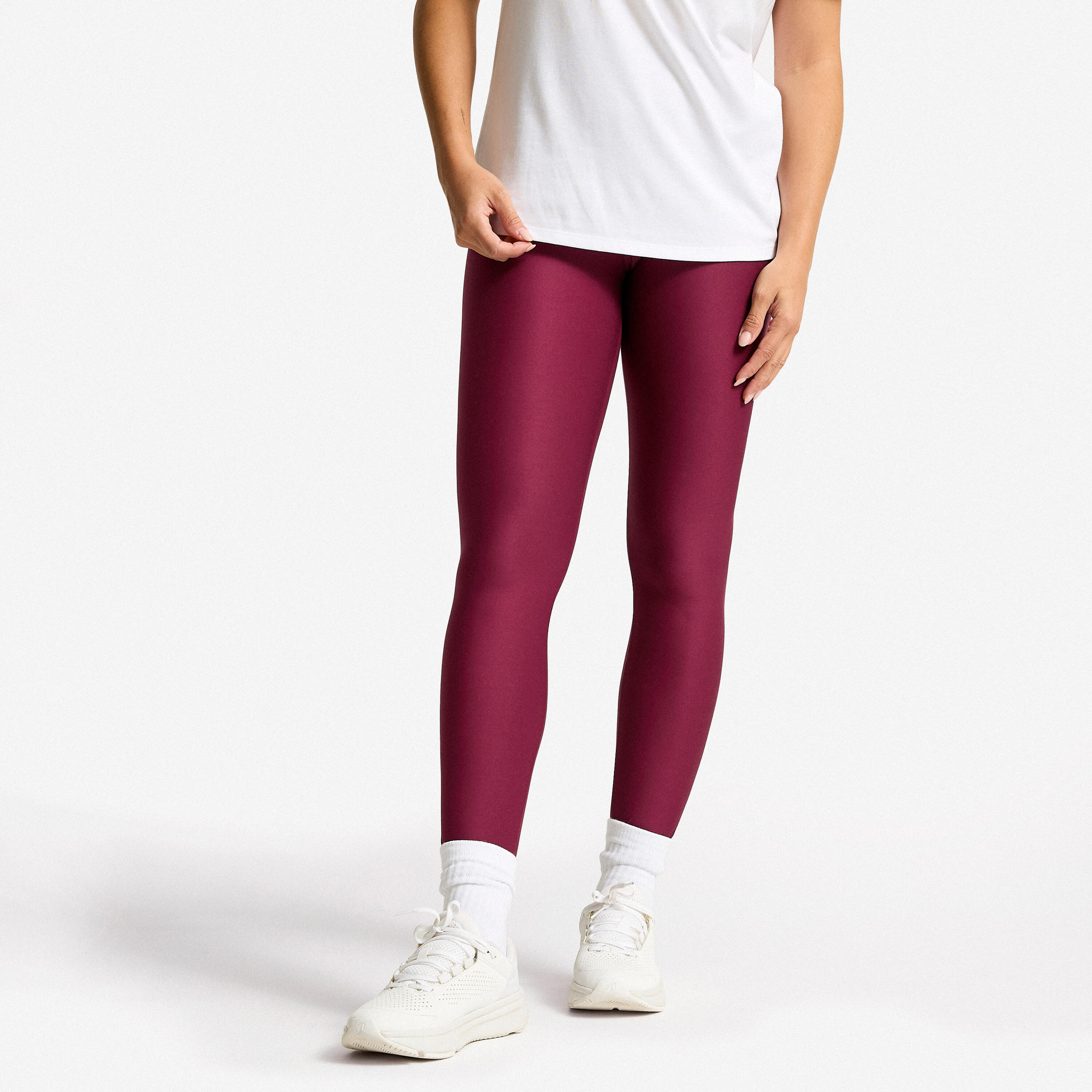 Legging de fitness taille haute femme, prune