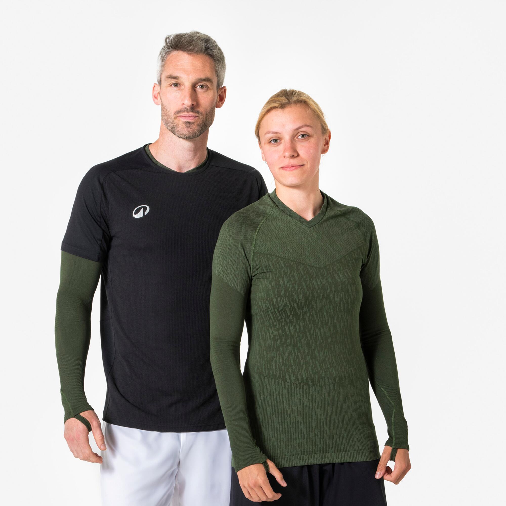 Camiseta térmica de fútbol manga larga adulto caqui keepdry 500