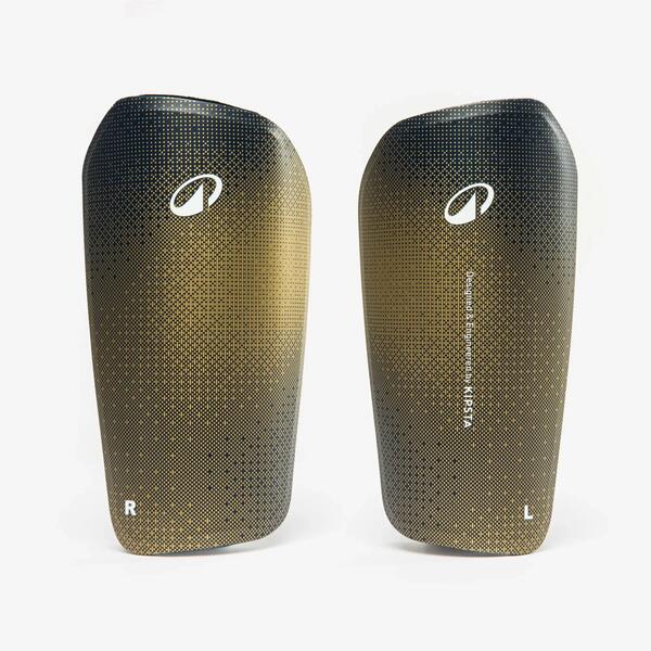 Blue kids' shin guards with support sleeves