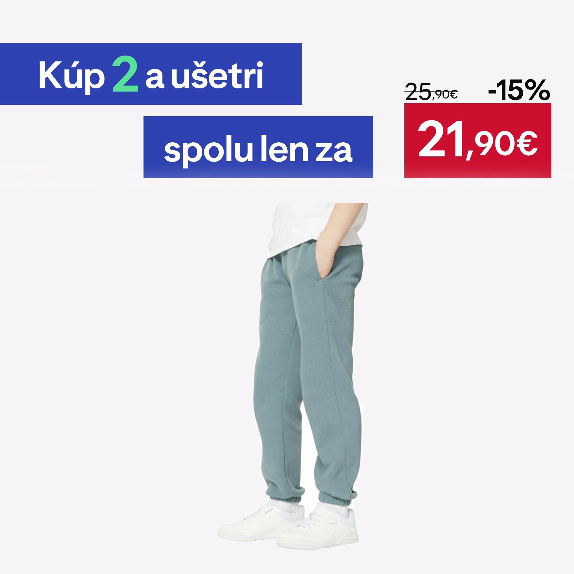 DOMYOS Detské hrejivé tepláky k súprave zelené 141-150 cm