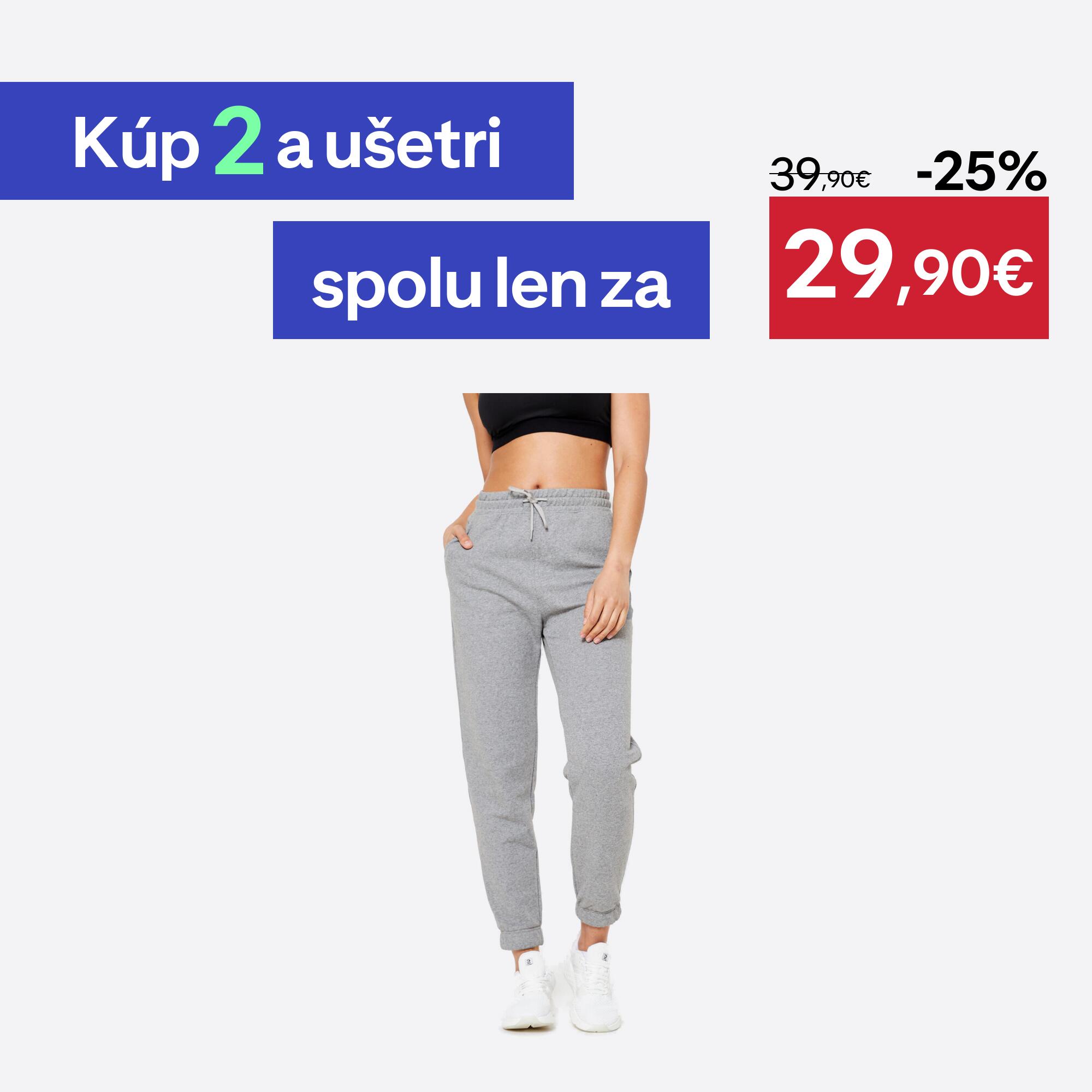 DOMYOS Dámske fitness tepláky 500 Essentials rovné sivé M W30 L31