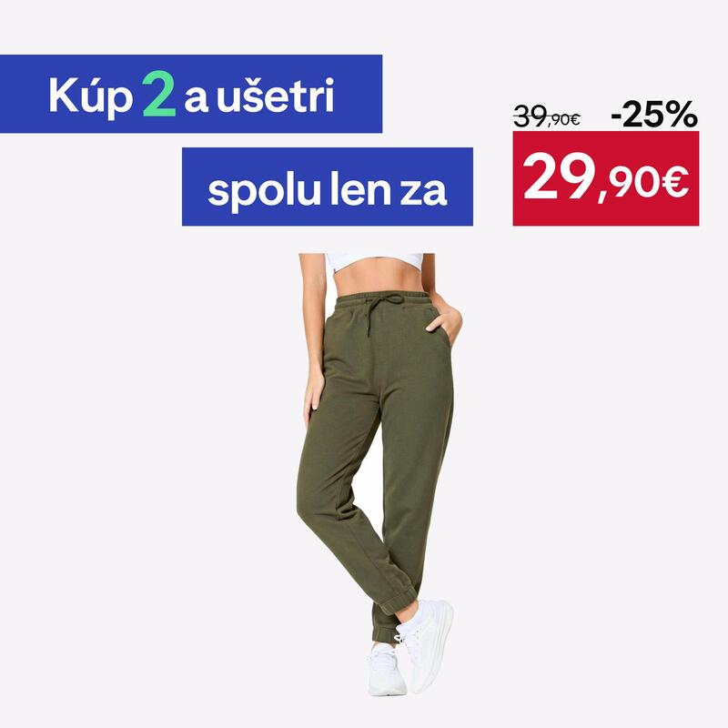 Pantalon de trening din bumbac Regular 500 Fitness kaki Damă
