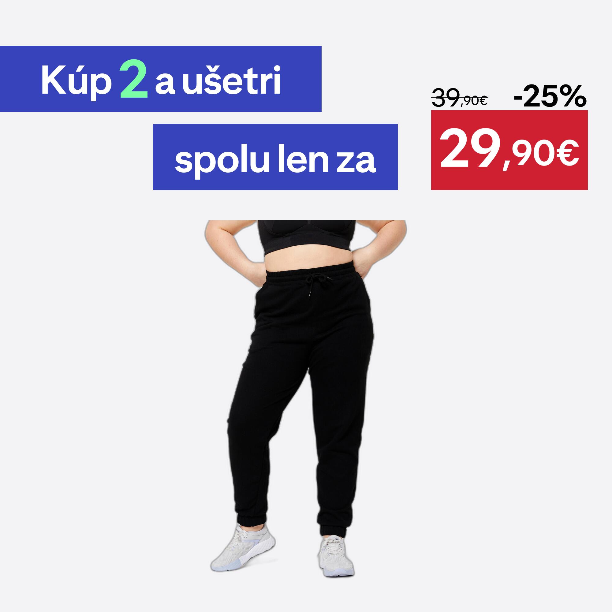 DOMYOS Dámske fitness tepláky 500 Essentials rovné čierne XS W26 L30