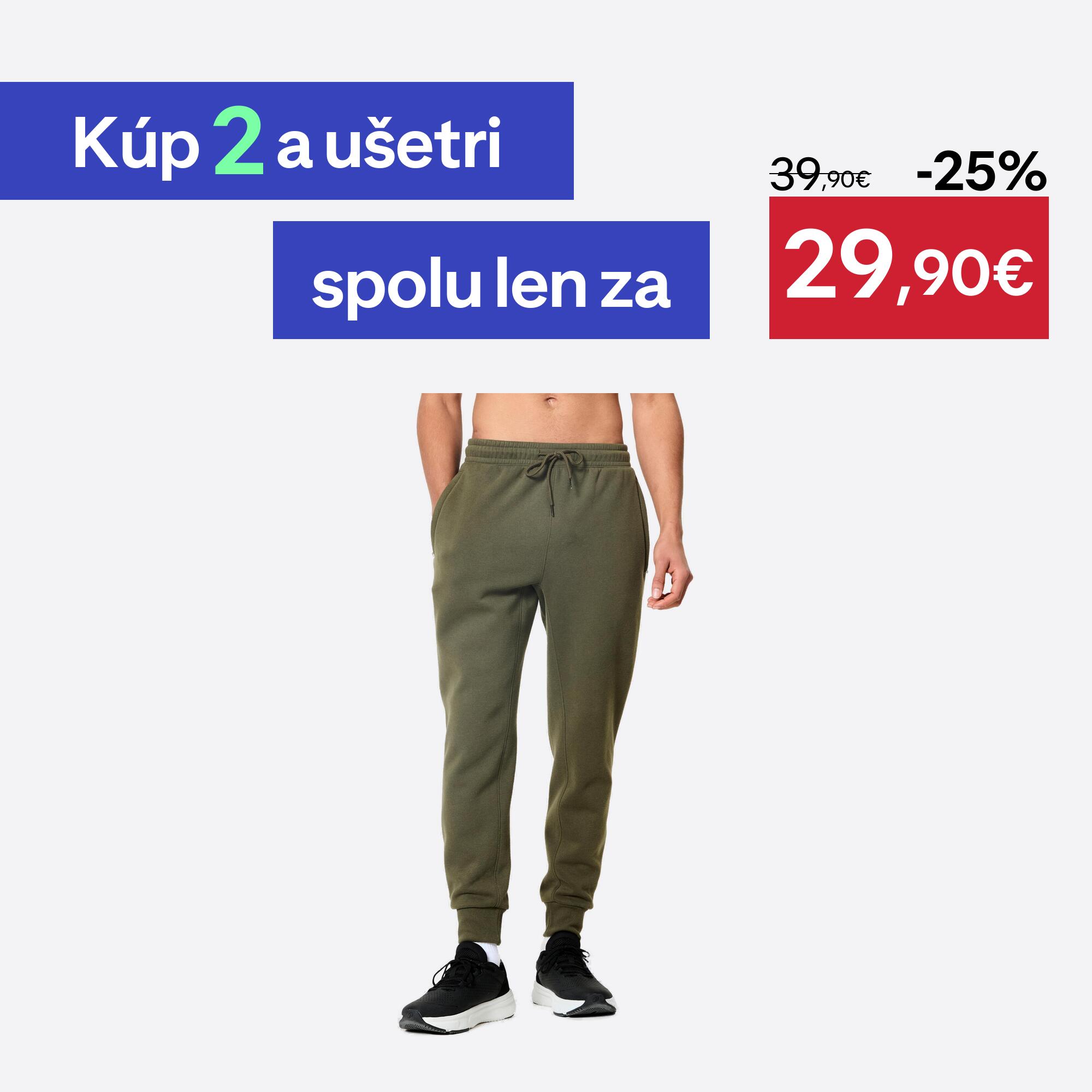 DOMYOS Pánske fitness tepláky s rovným strihom kaki zelené 2XL W41 L34