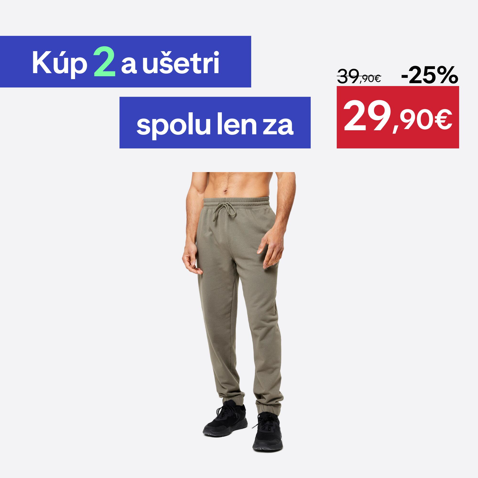 DOMYOS Pánske nohavice 500 Essentials na fitness kaki S W30 L33