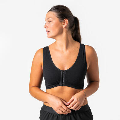 Reggiseno sportivo donna palestra sostegno leggero apertura davanti nero