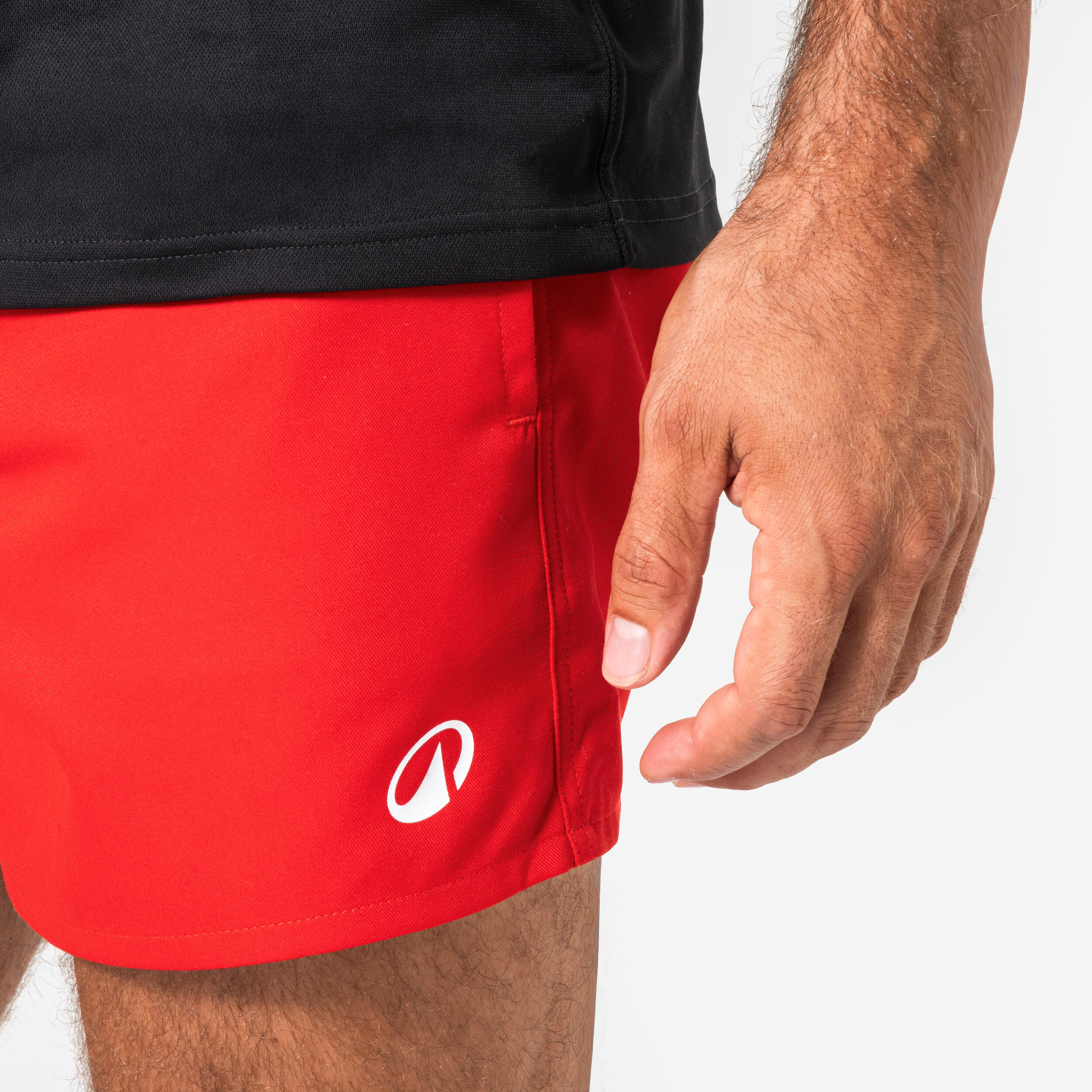 Șort rugby cu buzunare R100 Roșu Adulți
