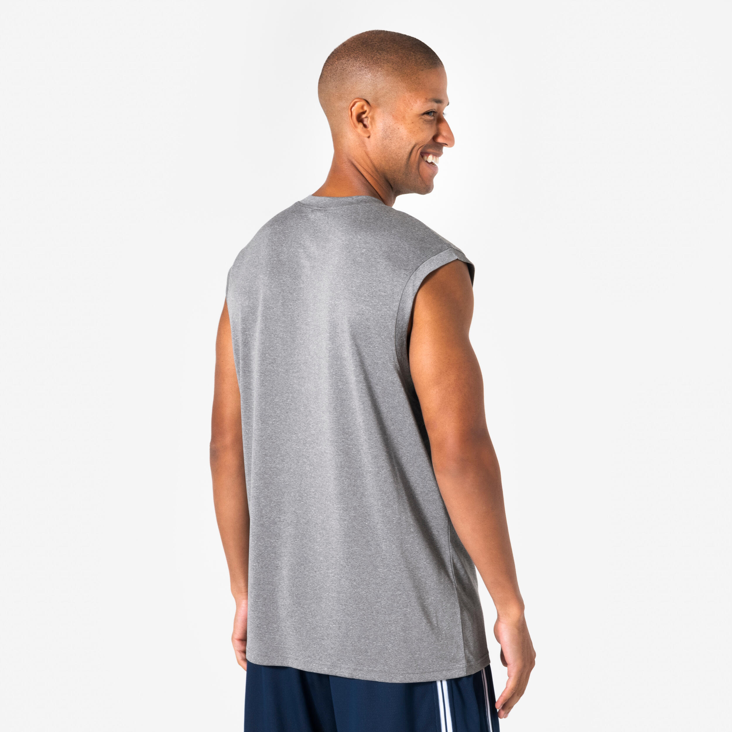 T-SHIRT SEM MANGAS BASQUETEBOL ADULTO FAST 500 CINZENTO 3/8