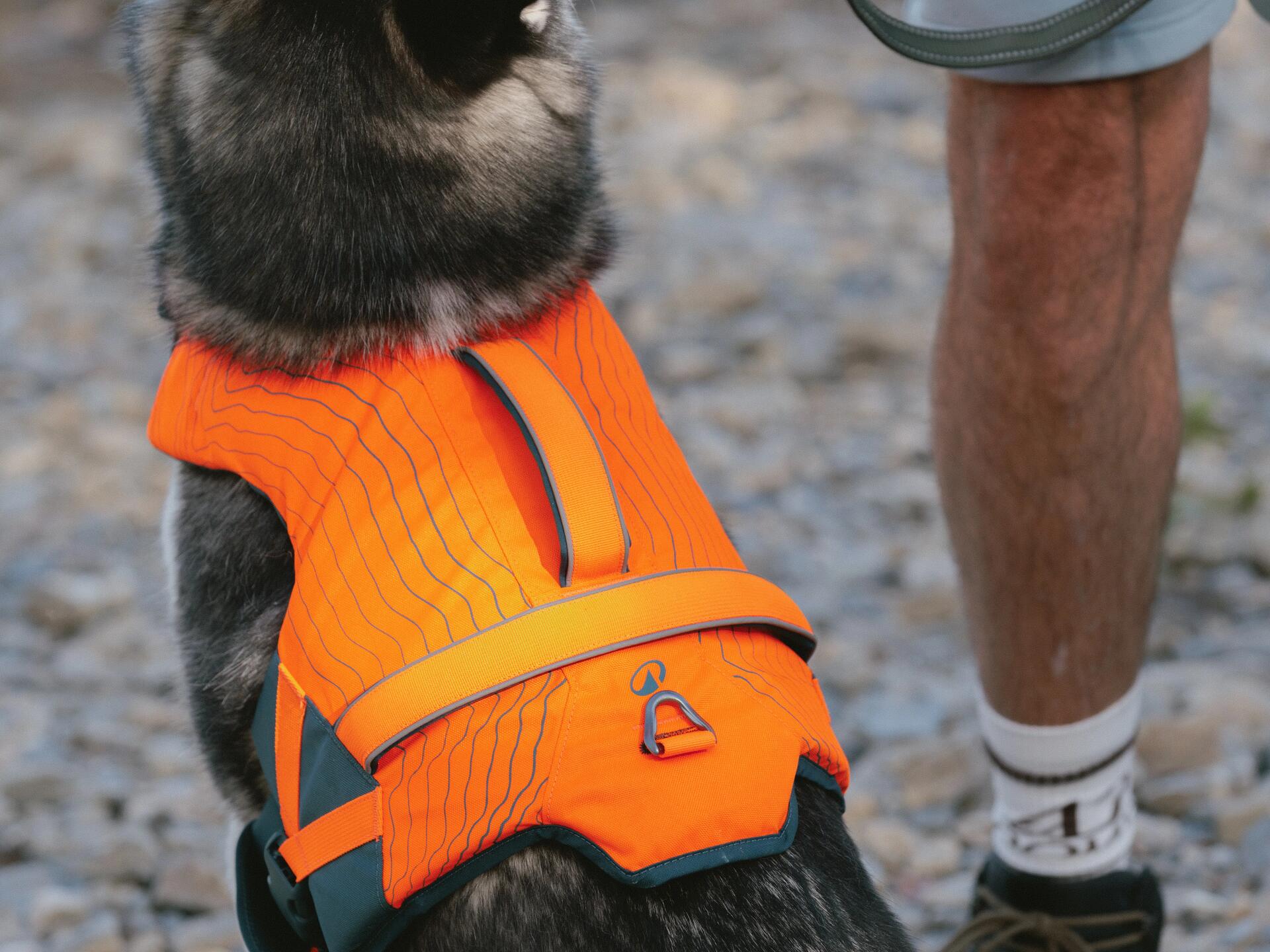 Orange buoyancy aid with rescue handle 
