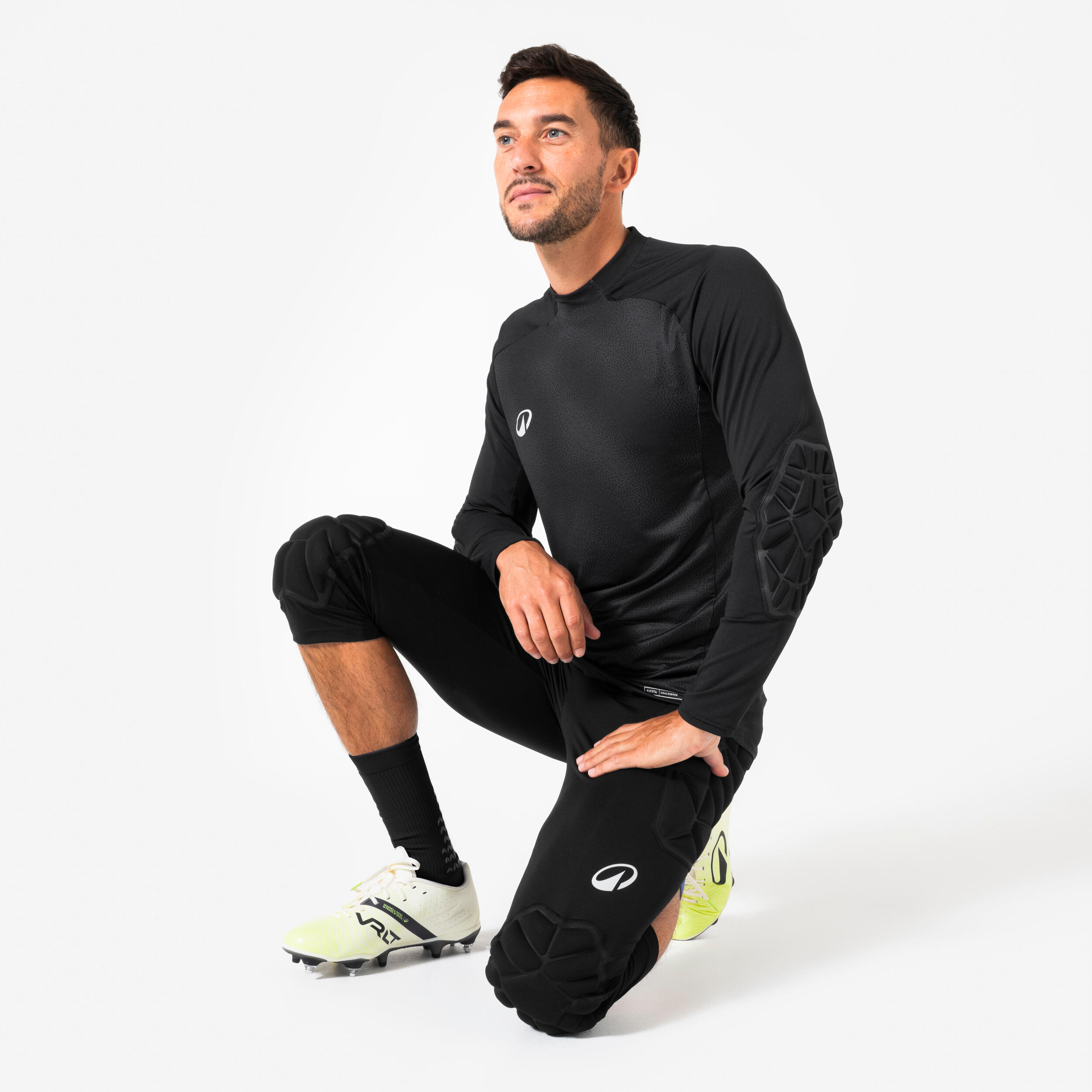 Damen/Herren Fußball Torwarthose knielang mit Schutz - F500 schwarz 7/11