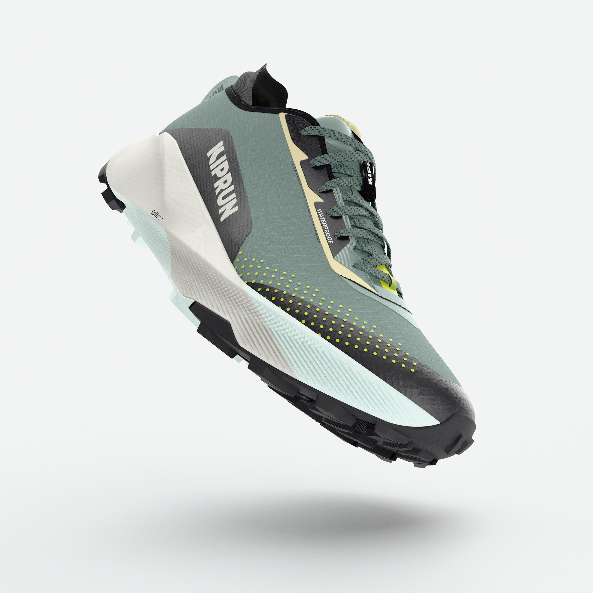 Chaussures de trail running imperméables femme, Kiprun Kipsummit WP vert et noir 2/7