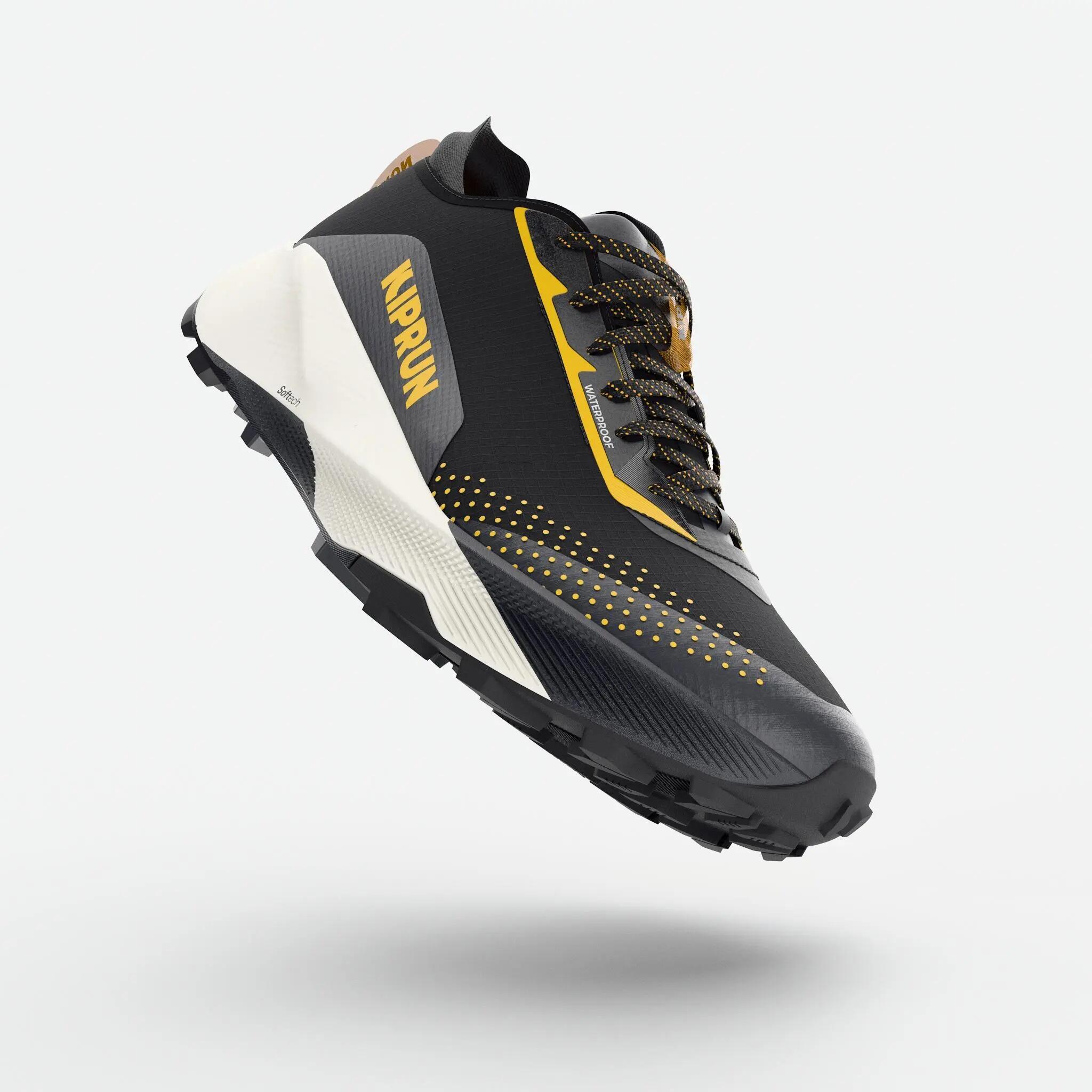 Chaussures de trail running imperméables homme, Kiprun Kipsummit noir et orange 5/9