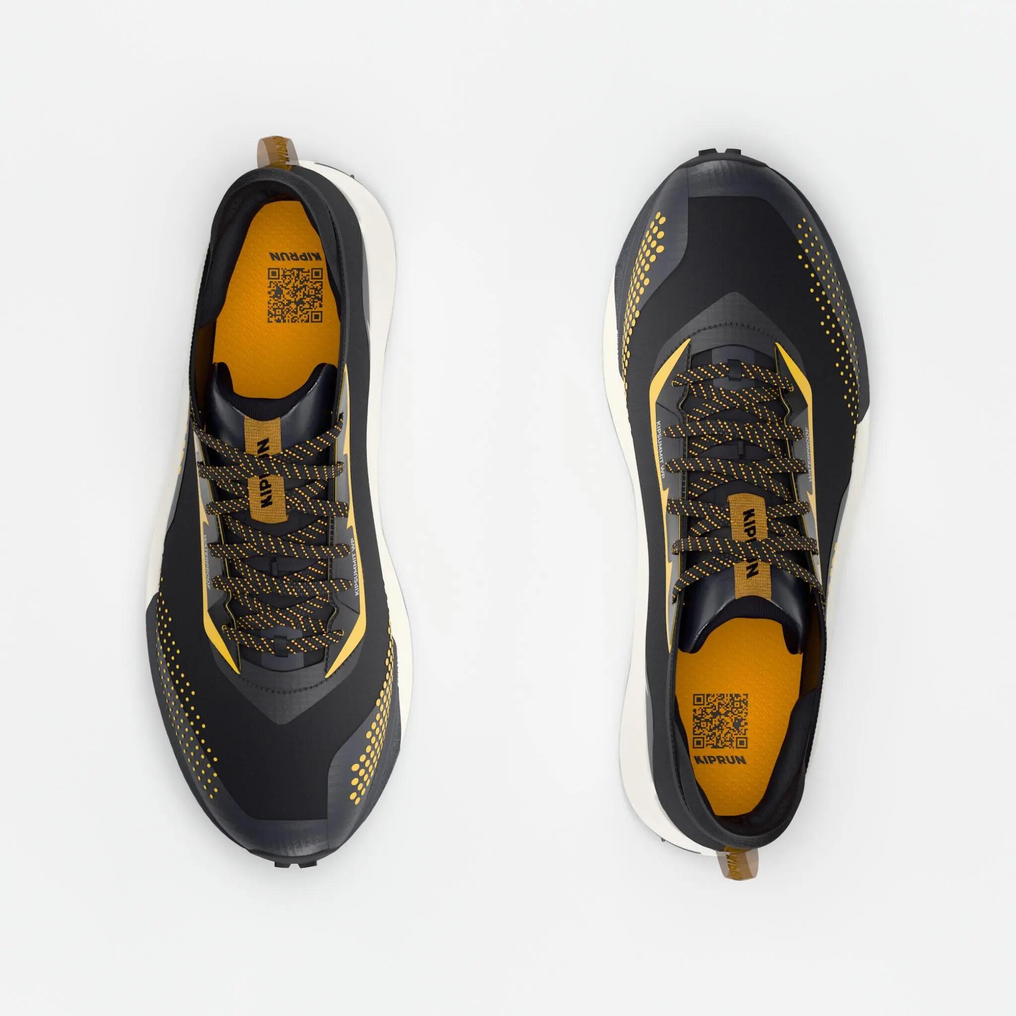 Chaussures de trail running imperméables homme, Kiprun Kipsummit noir et orange 7/9