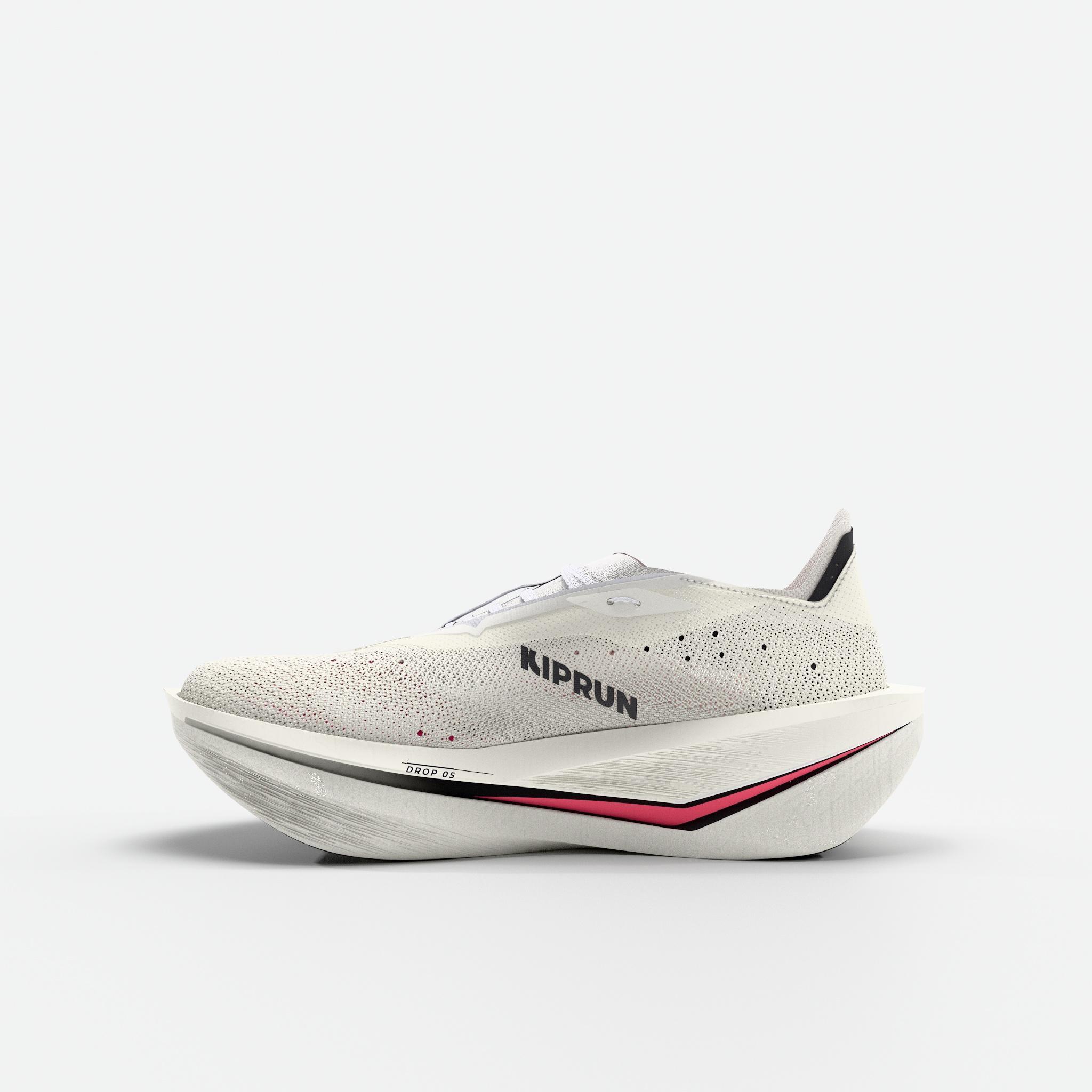 Chaussures de running à plaque carbone femme, Kiprun Kipstorm Elite blanc rose