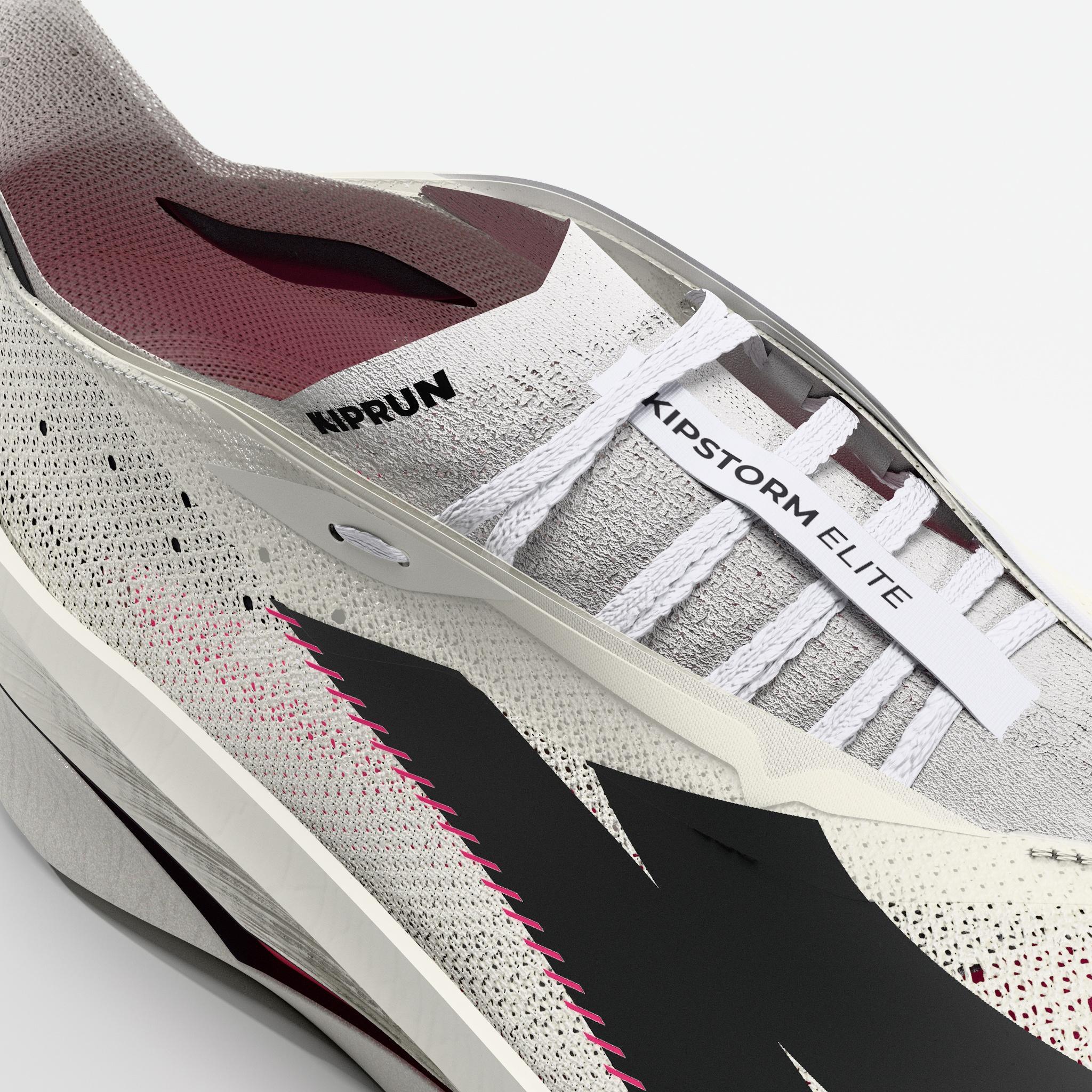 Chaussures de running à plaque carbone femme, Kiprun Kipstorm Elite blanc rose