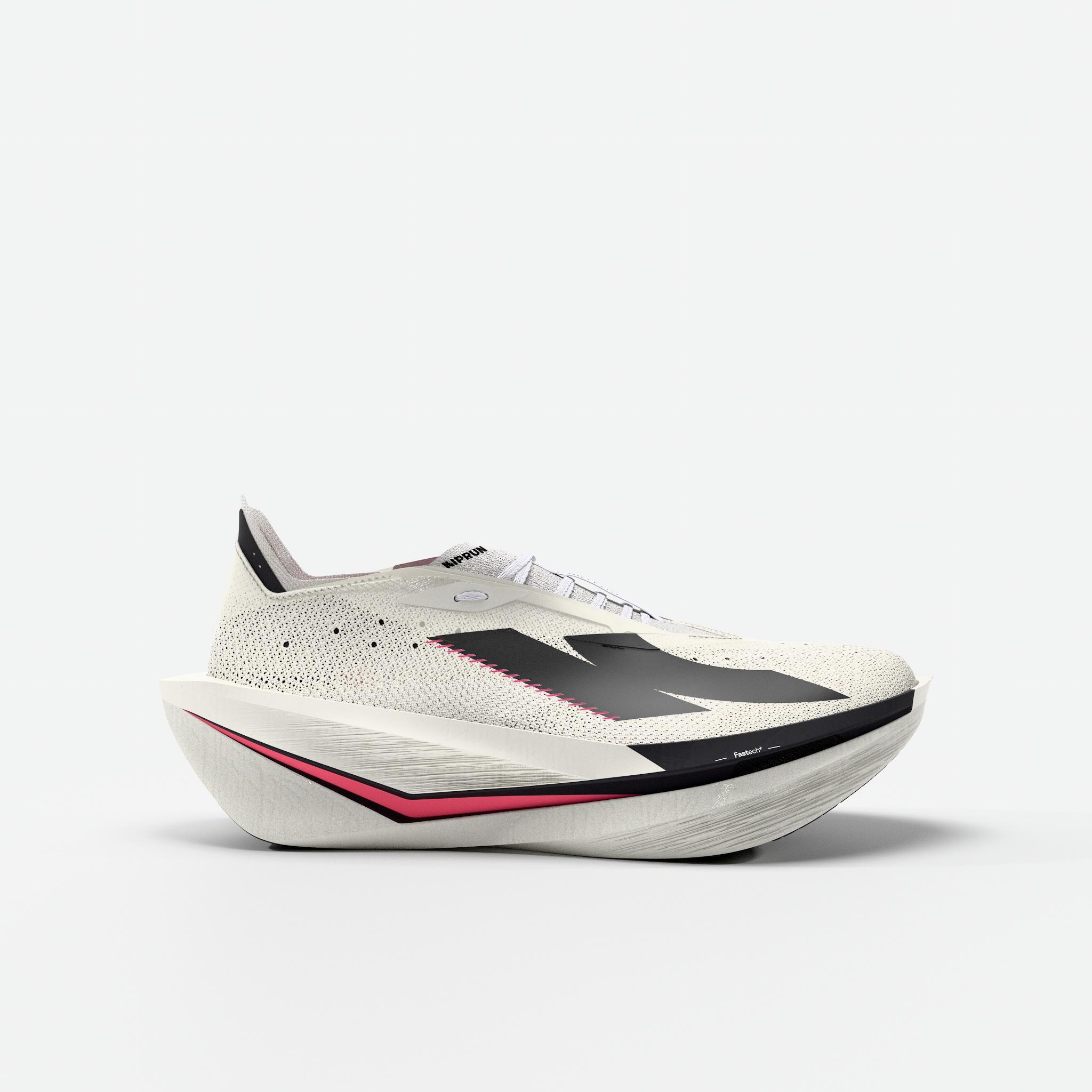 Chaussures de running à plaque carbone femme, Kiprun Kipstorm Elite blanc rose