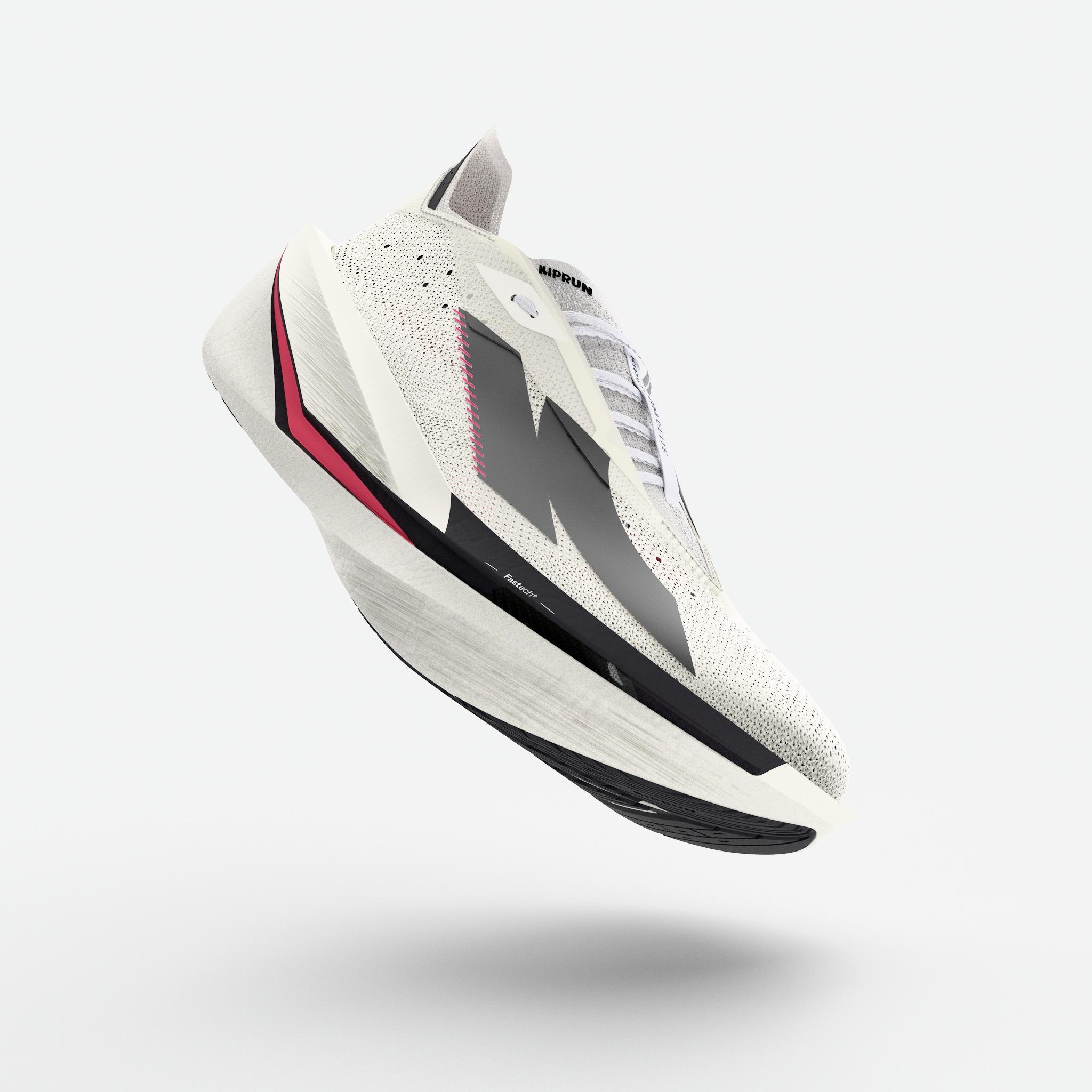 Chaussures de running à plaque carbone femme, Kiprun Kipstorm Elite blanc rose