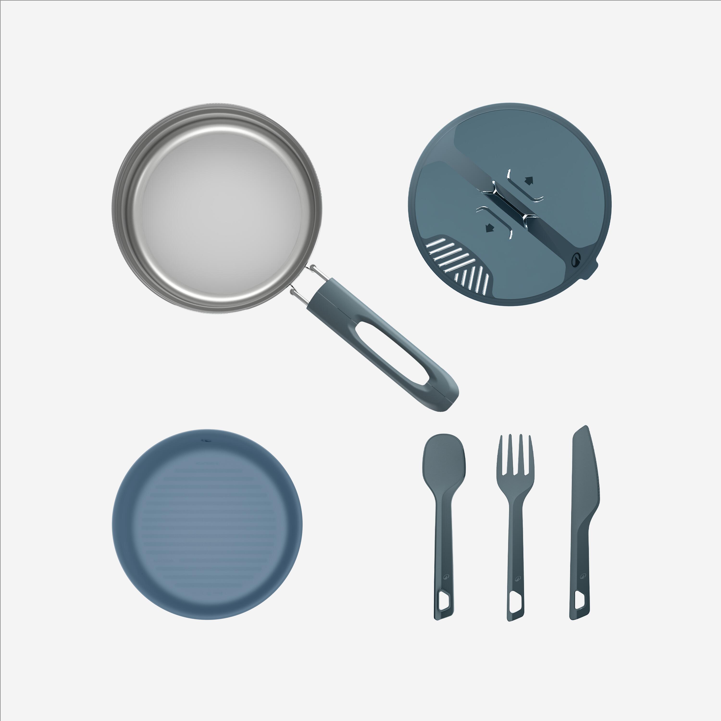 1-Person Stainless Steel Camping Cookset with 6 Pieces, 100 - QUECHUA